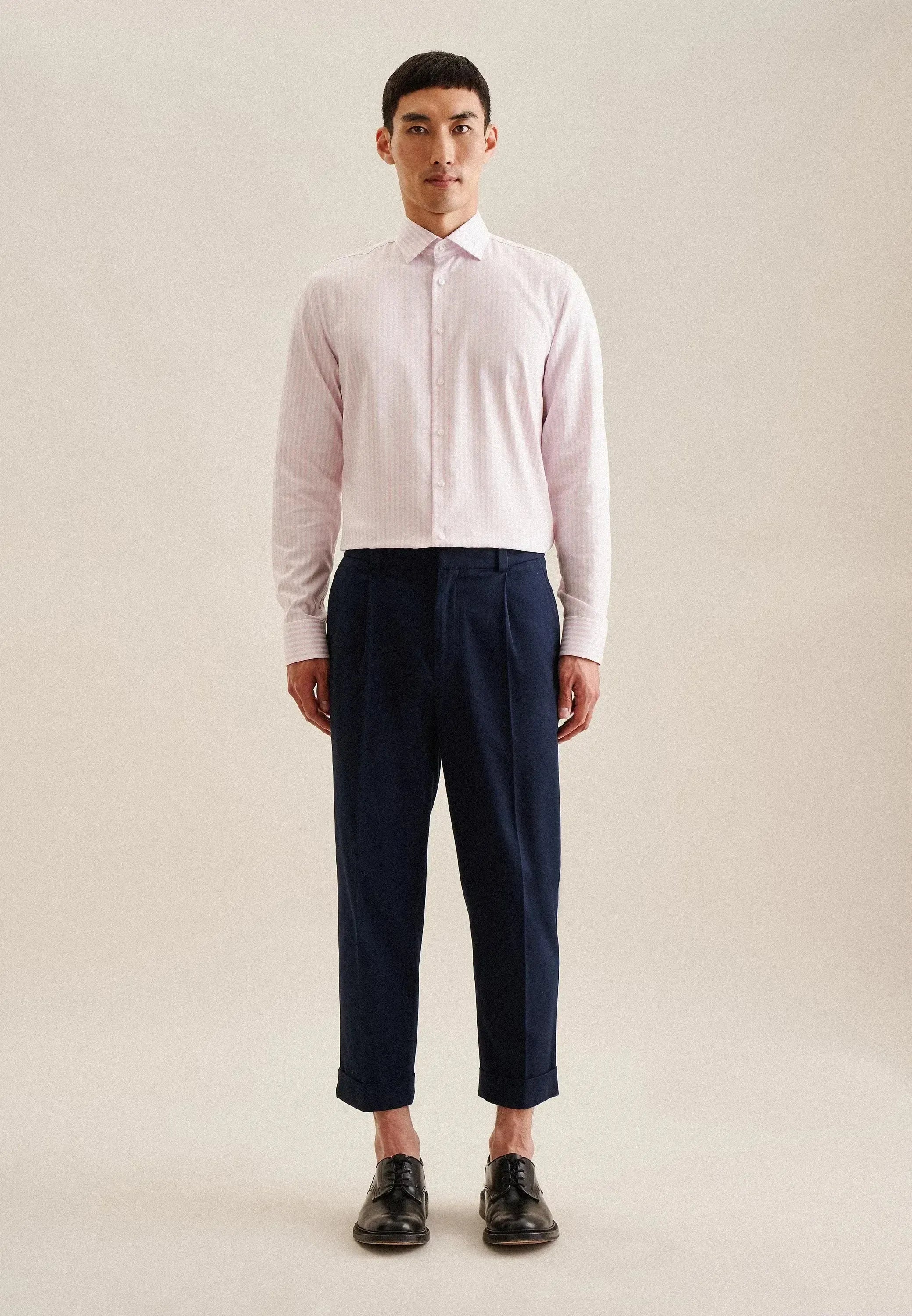 Shaped Fit No Iron New Kent Striped Business Shirt Pink-seidensticker uk
