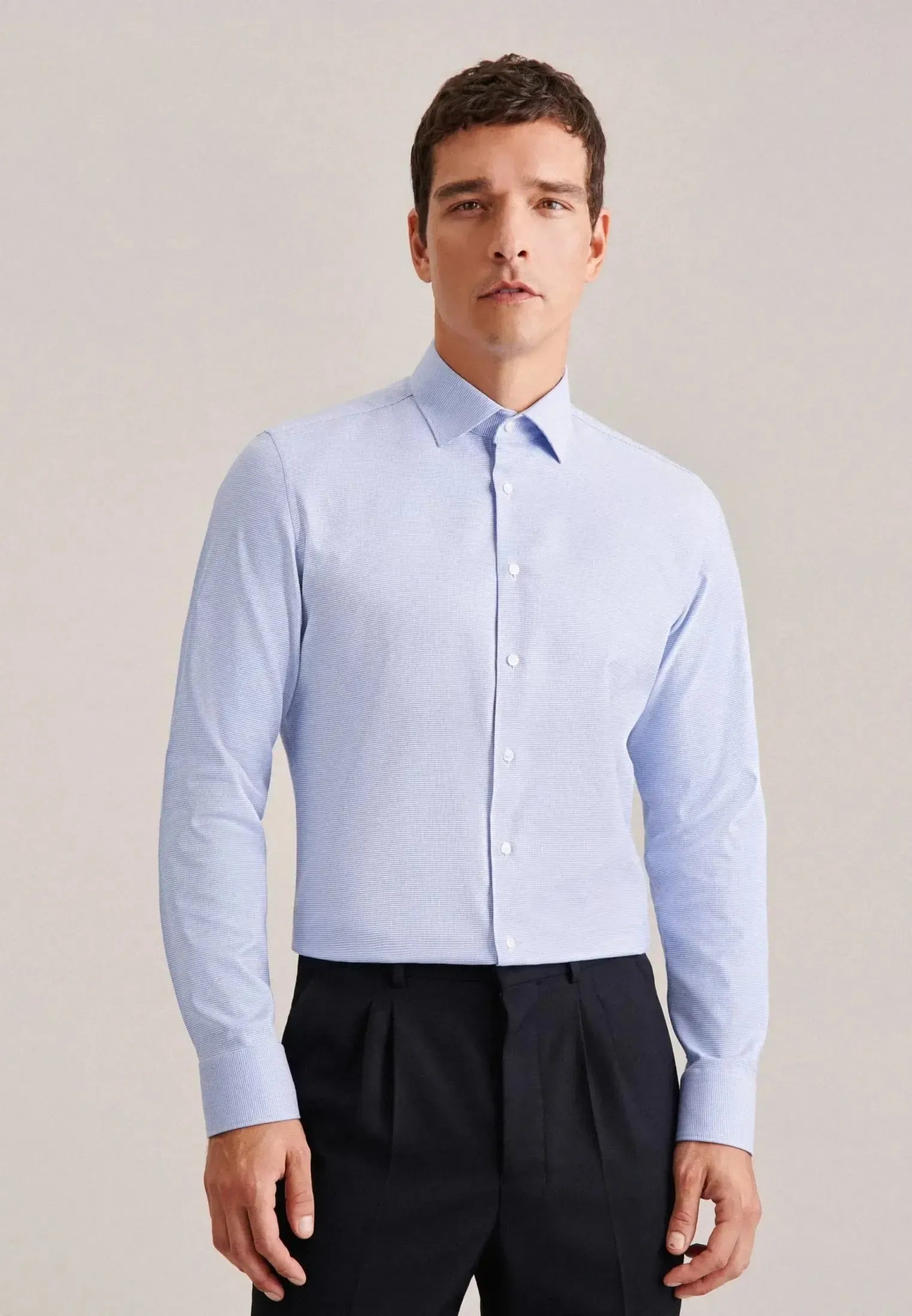 Shaped Fit No Iron New Kent Structured Business Shirt Light Blue-seidensticker uk