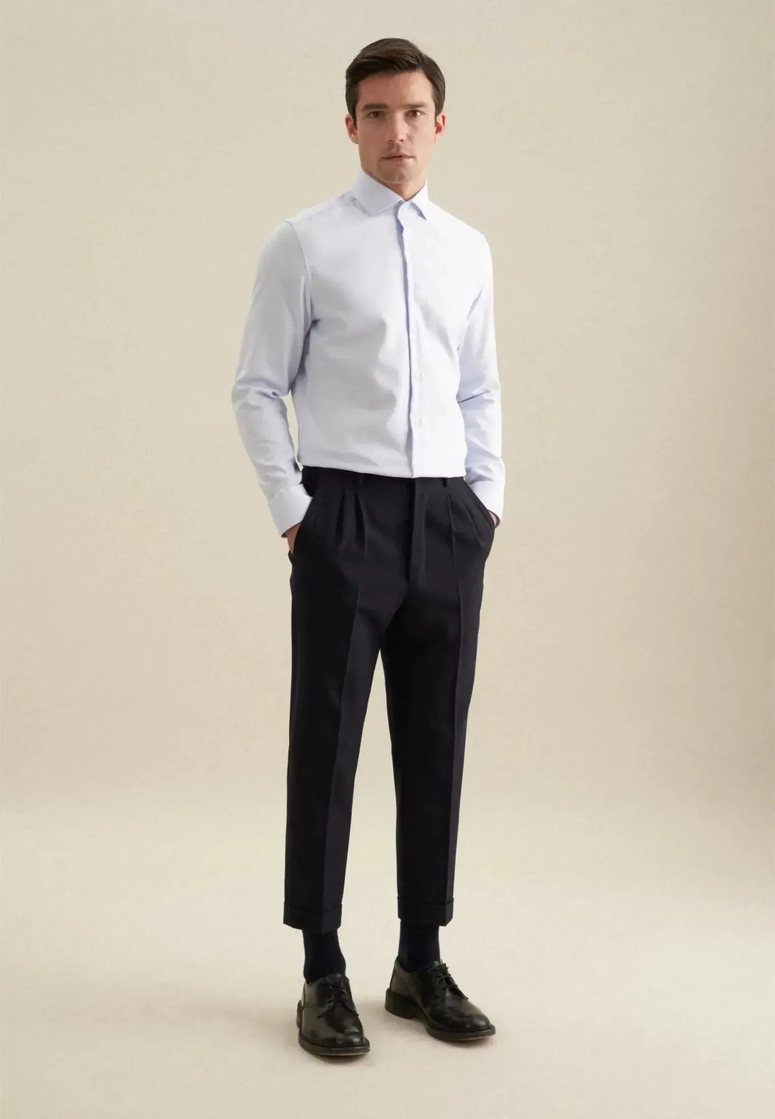 Shaped Fit No Iron Spread Kent Structured Business Shirt Light Blue-seidensticker uk