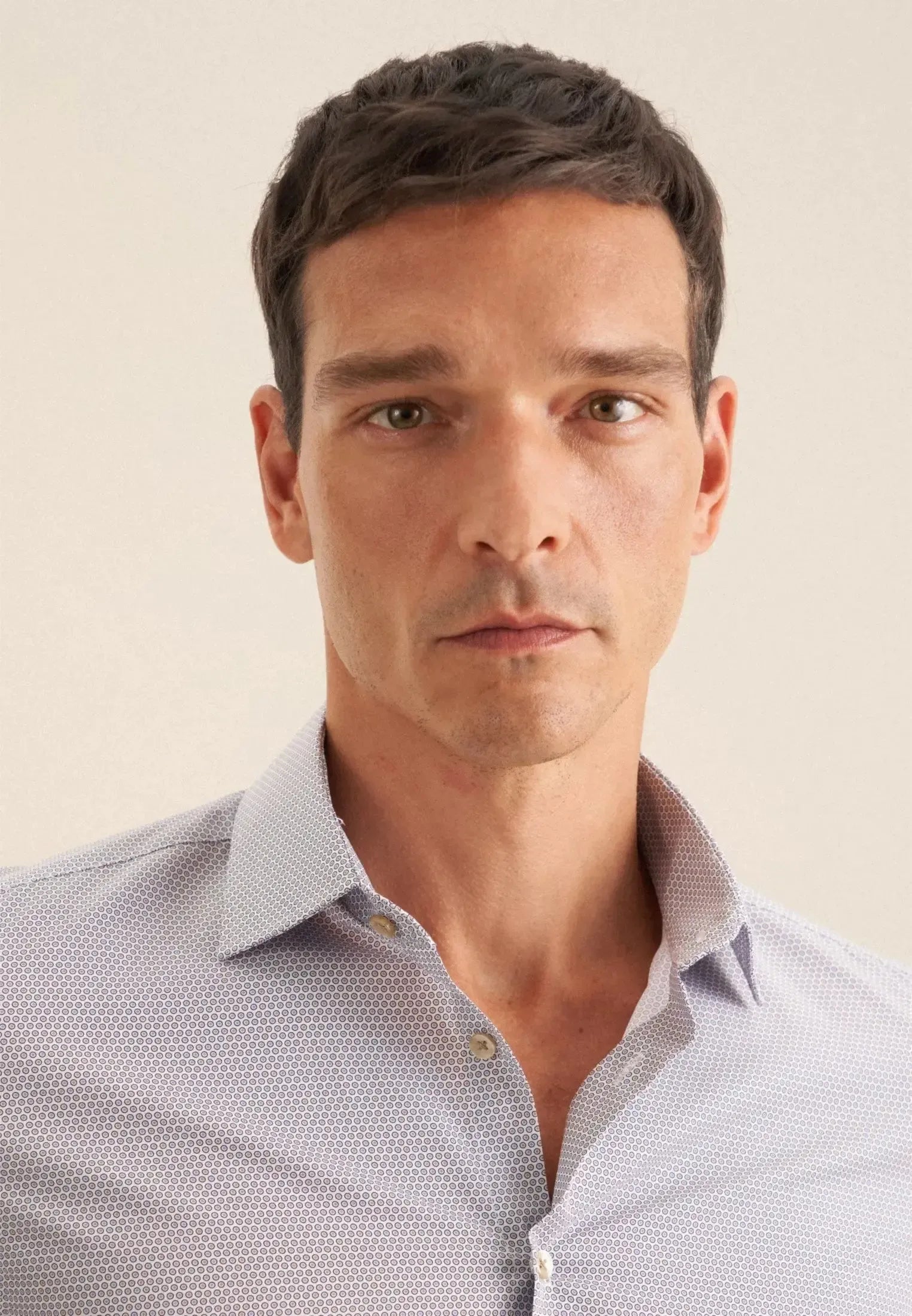 Slim Fit Business Kent Print Pattern Business Shirt Beige-seidensticker uk