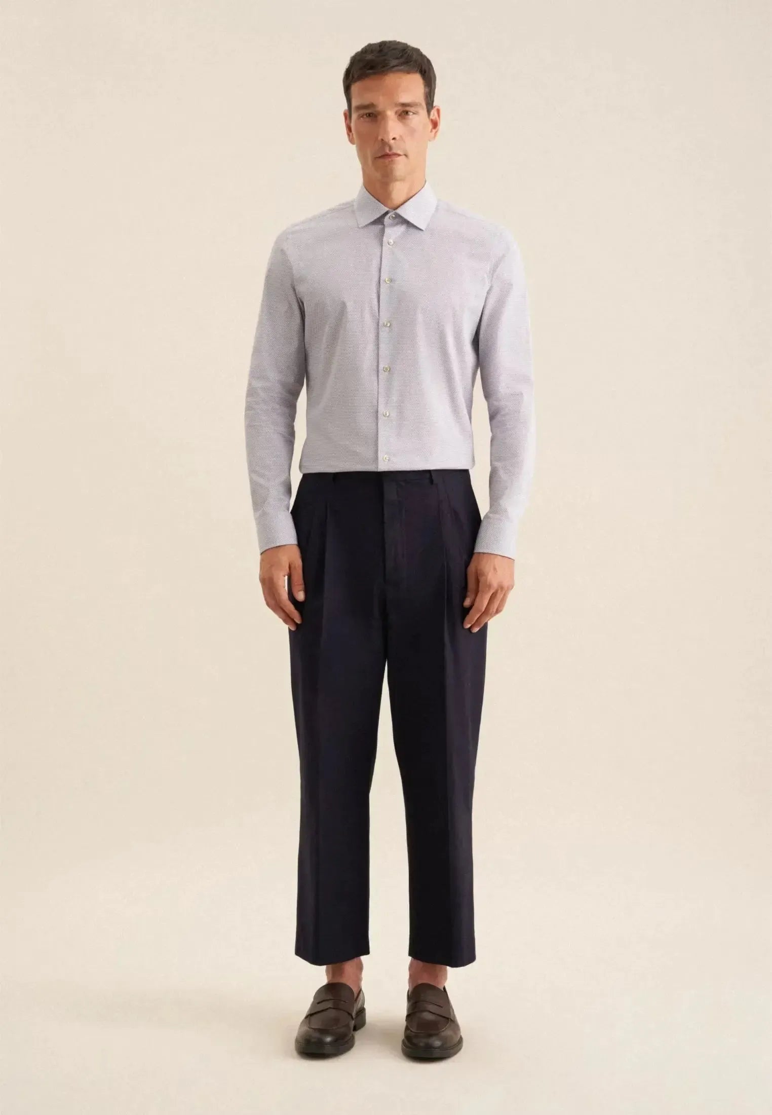 Slim Fit Business Kent Print Pattern Business Shirt Beige-seidensticker uk