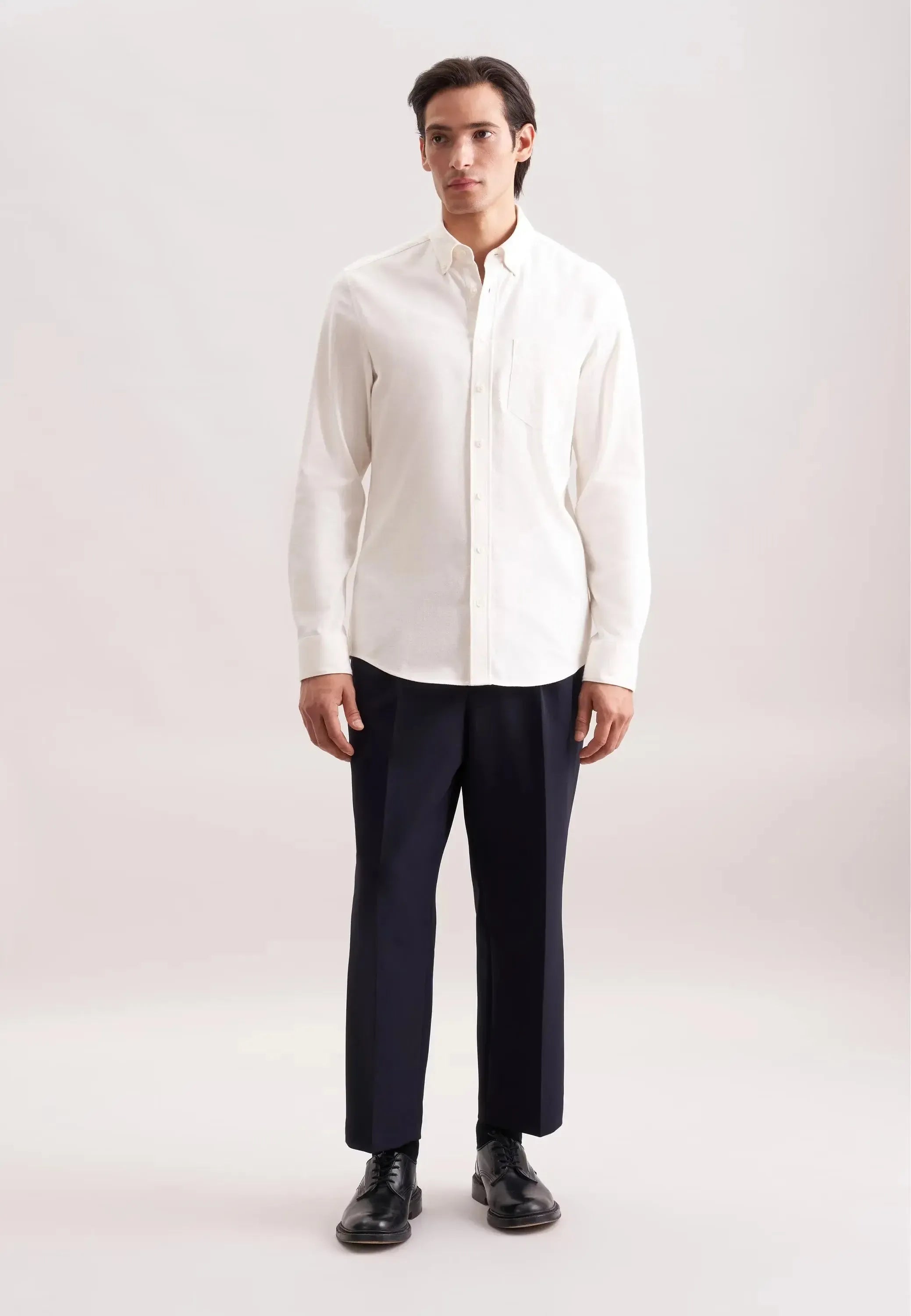Slim Fit Button Down Flannel Shirt Ecru-seidensticker uk