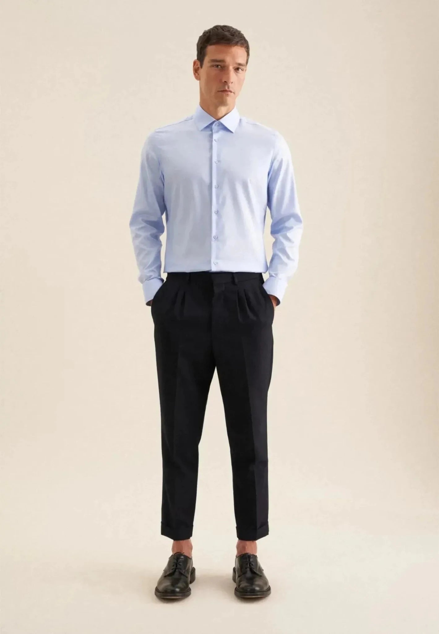 Seidensticker Slim Fit Easy Iron Business Kent Contrast Patch Business Shirt Light Blue - 01.647200-11-38 - seidensticker.co.uk