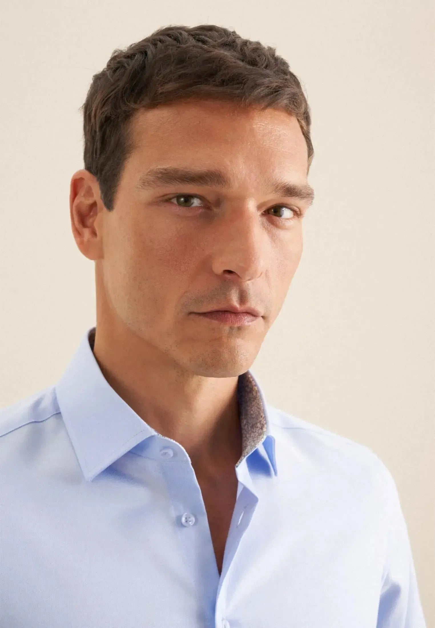 Slim Fit Easy Iron Business Kent Contrast Patch Business Shirt Light Blue-seidensticker uk