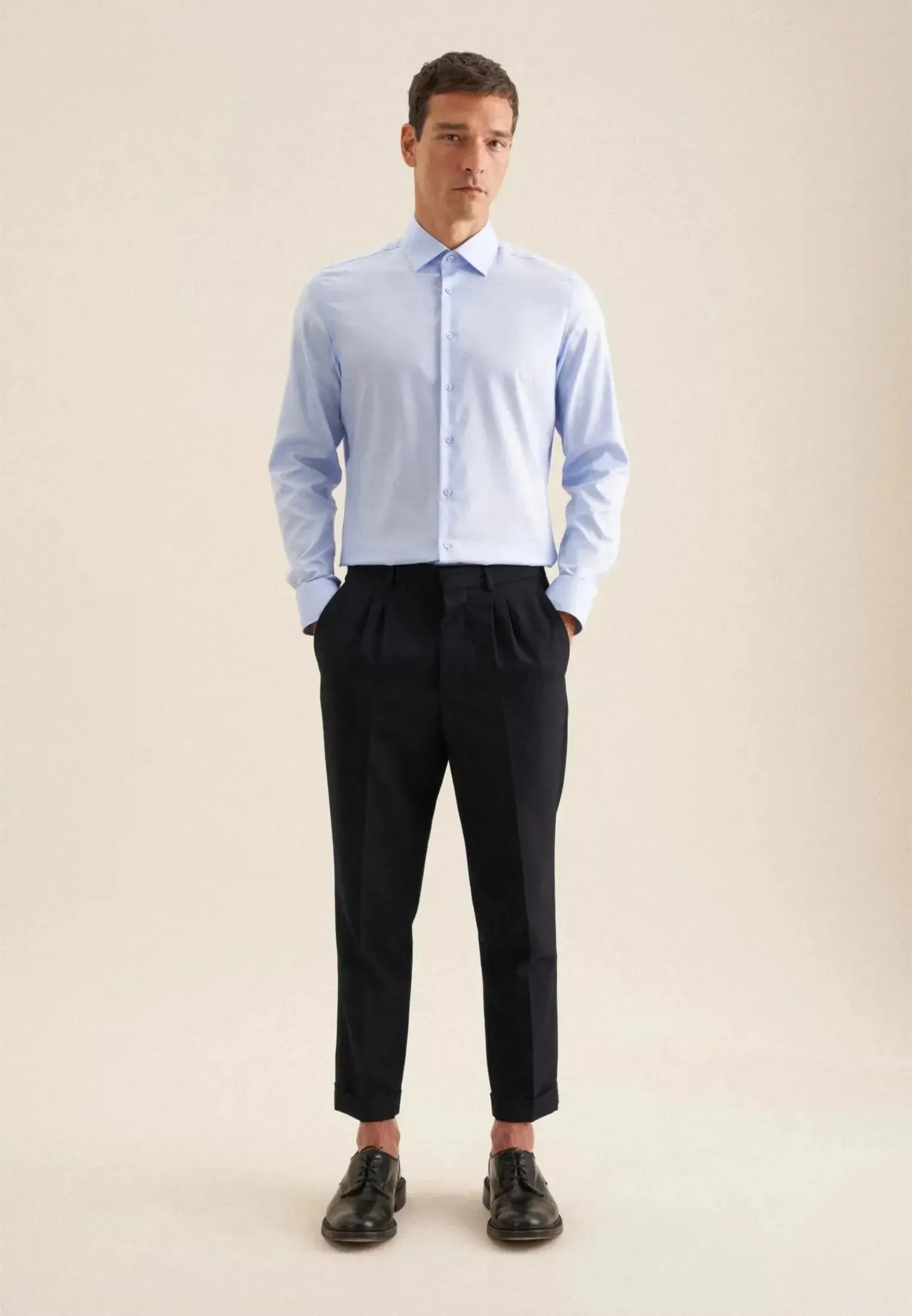 Slim Fit Easy Iron Business Kent Contrast Patch Business Shirt Light Blue-seidensticker uk