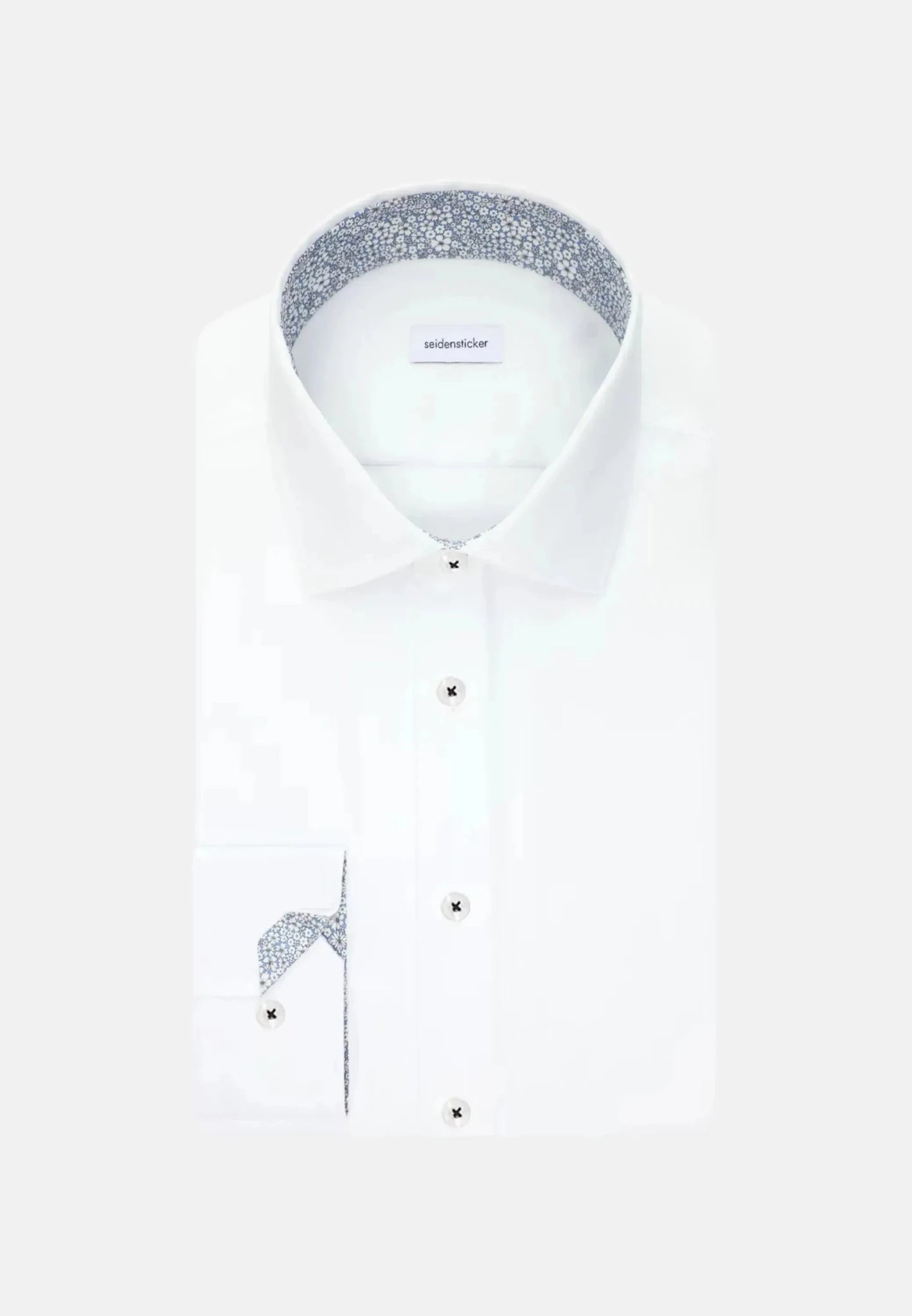 Seidensticker Slim Fit Easy Iron Business Kent Contrast Patch Business Shirt White - 01.647200-01-38 - seidensticker.co.uk