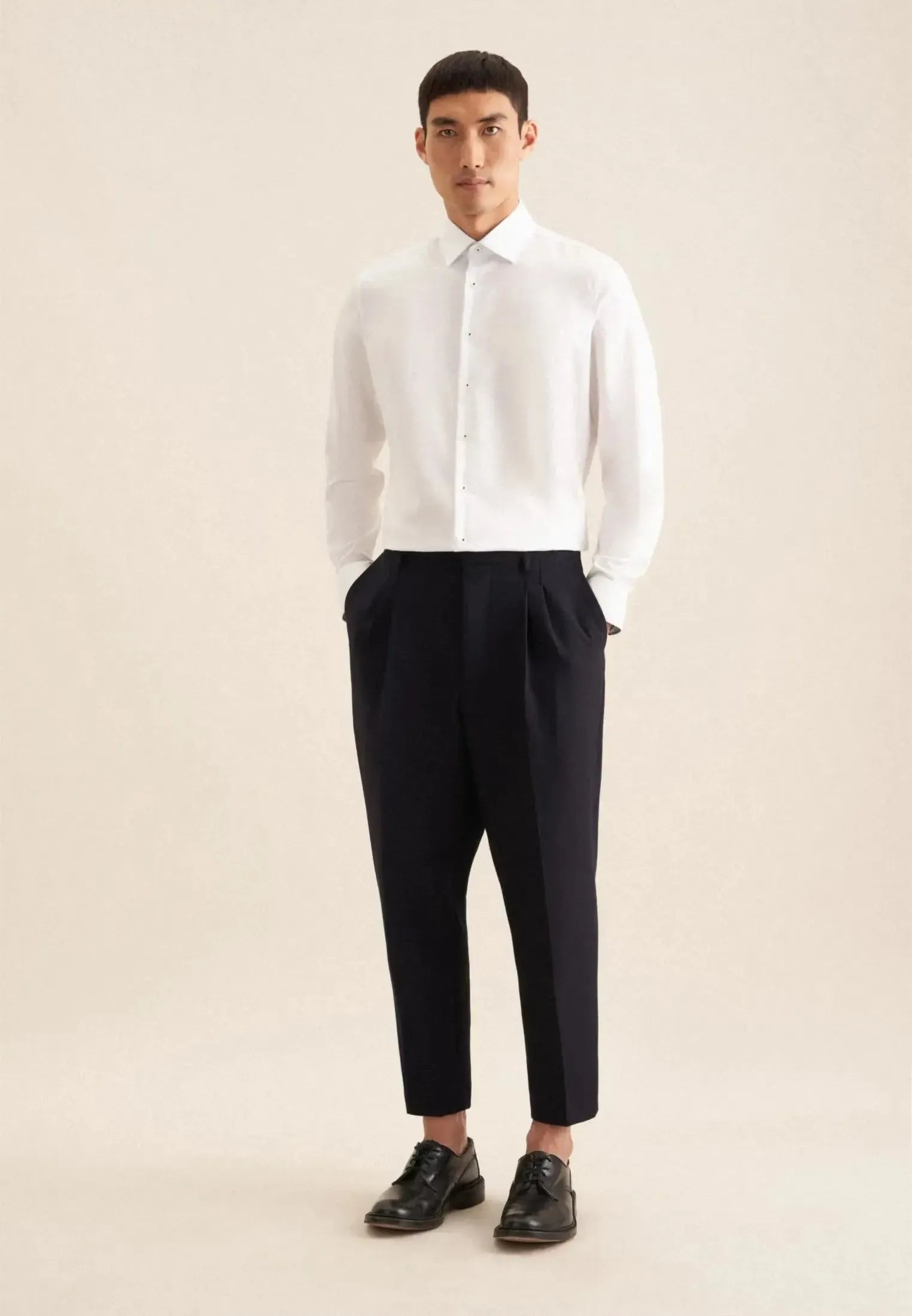 Slim Fit Easy Iron Business Kent Contrast Patch Business Shirt White-seidensticker uk