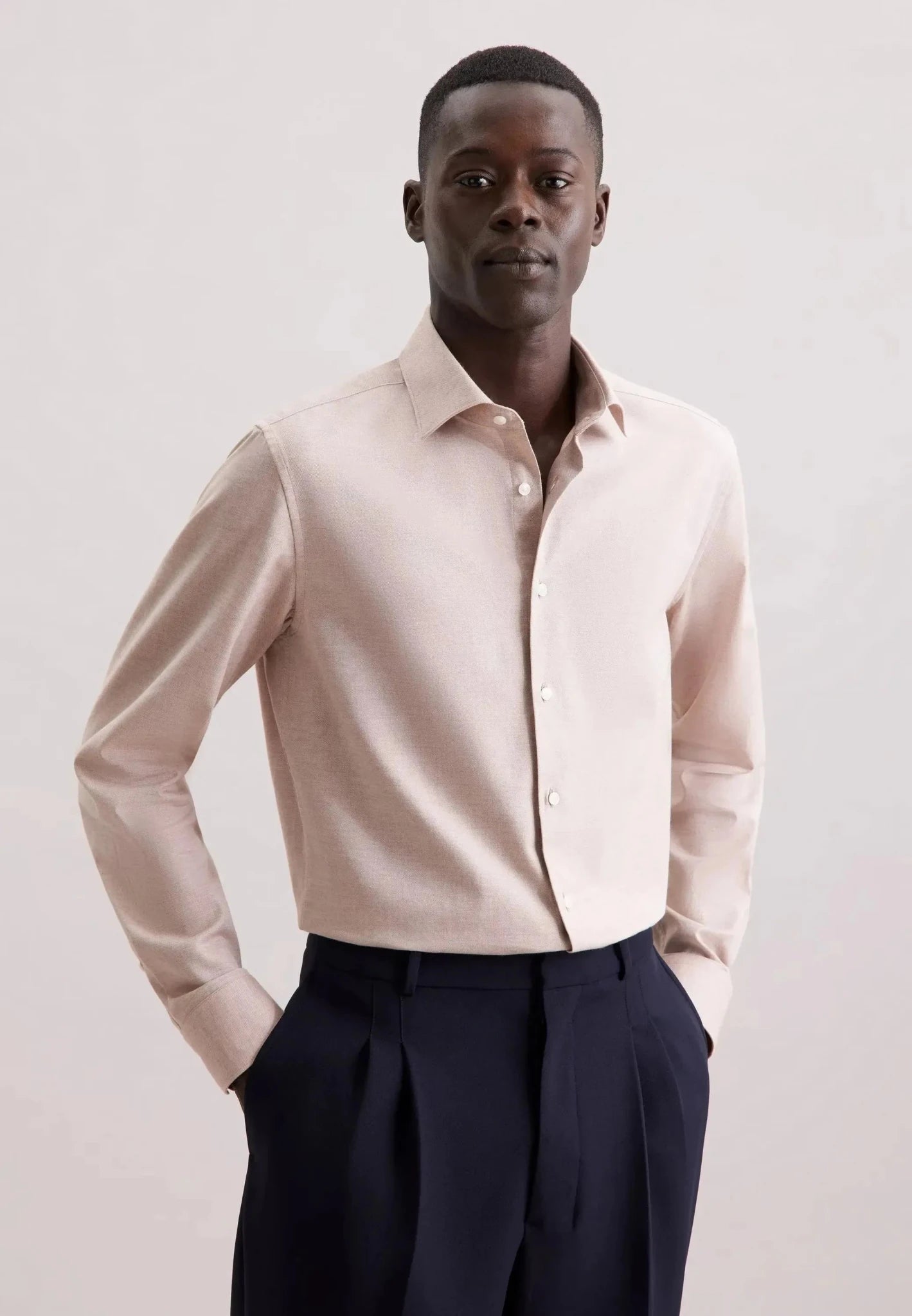 Seidensticker UK - Slim Fit New Kent Flannel Shirt Beige - 01.845321-06-38