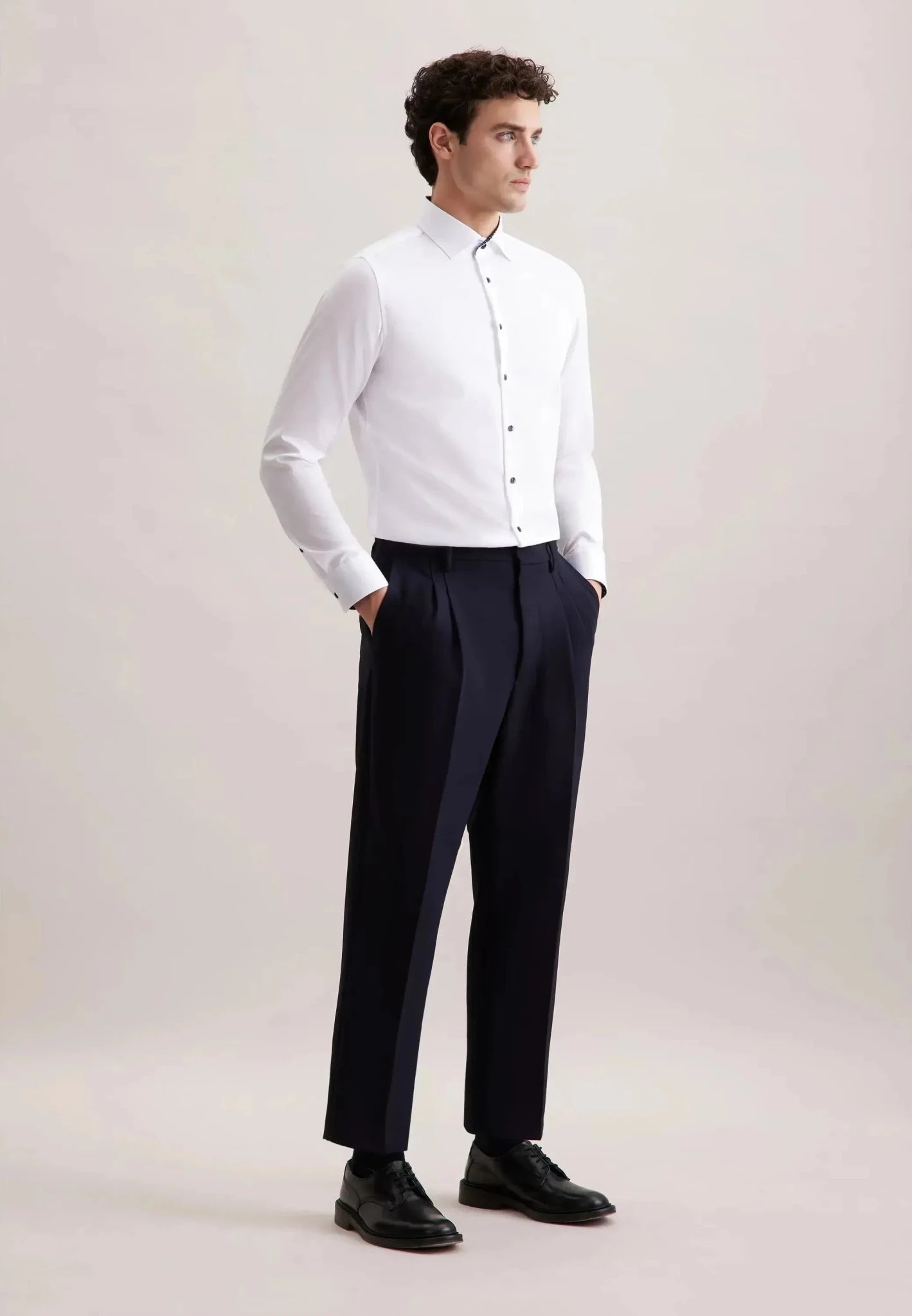 Seidensticker UK - Slim Fit No Iron Contrast Kent Collar Business Shirt White - 01.849540-01-37