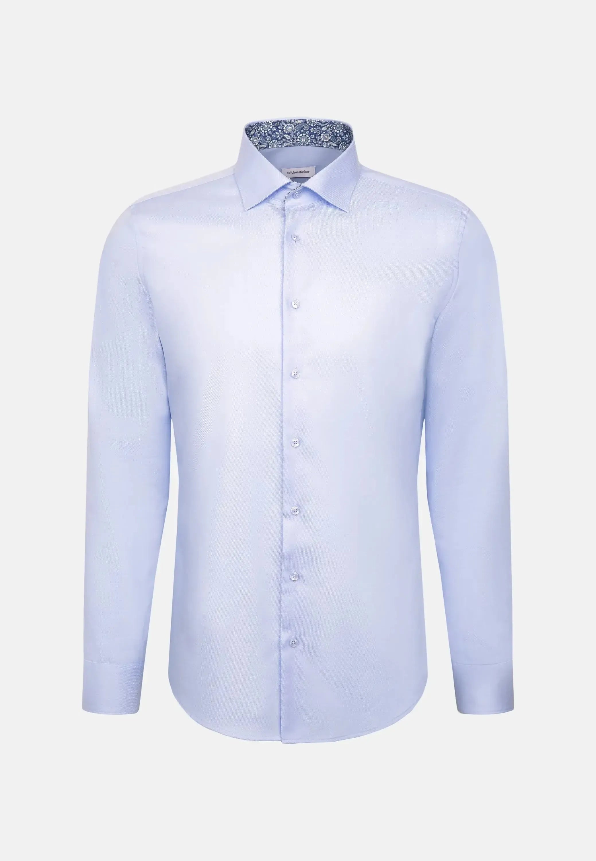 Slim Fit No Iron Contrast Patched Kent Collar Business Shirt Light Blue-seidensticker uk