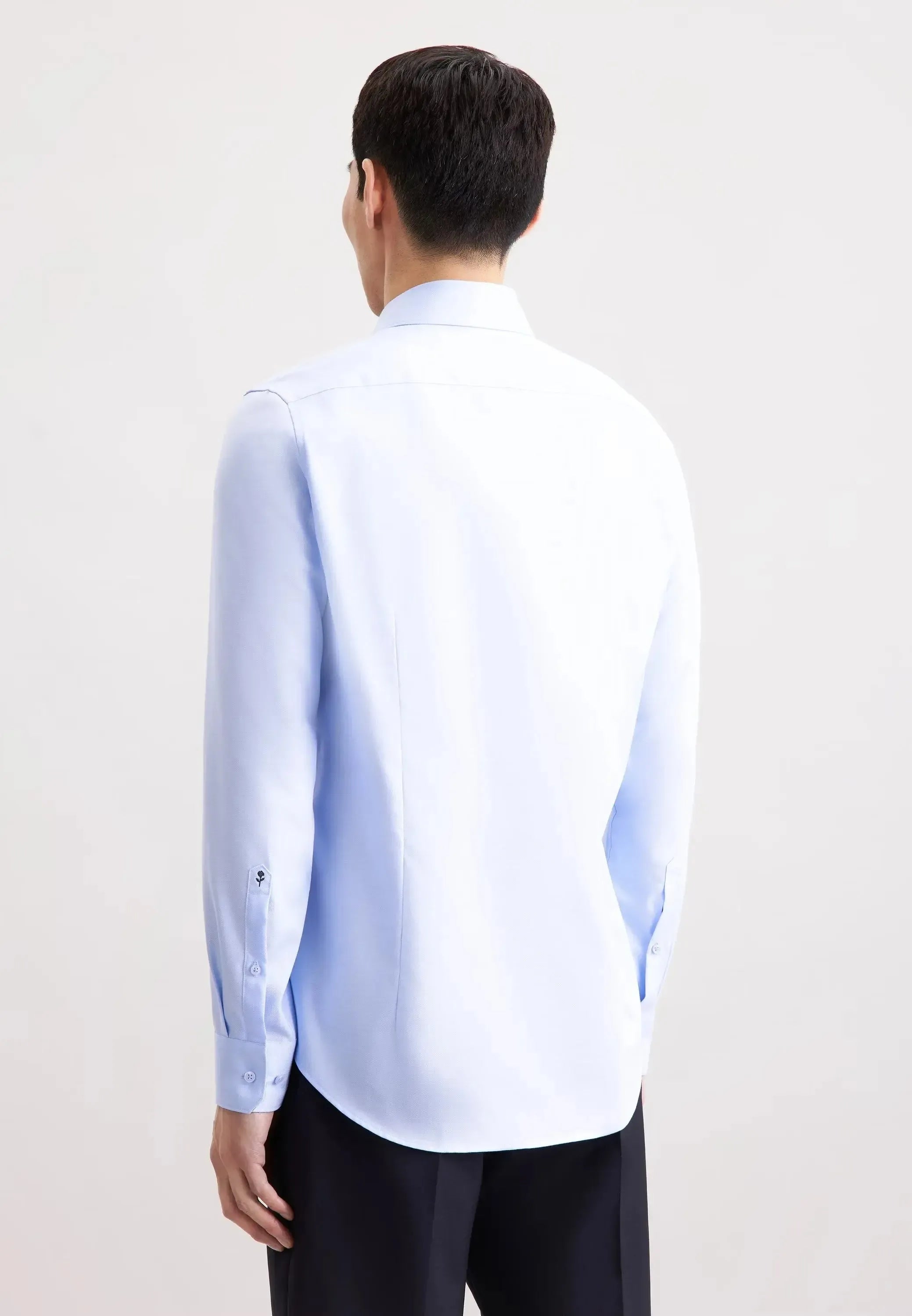 Slim Fit No Iron Contrast Patched Kent Collar Business Shirt Light Blue-seidensticker uk