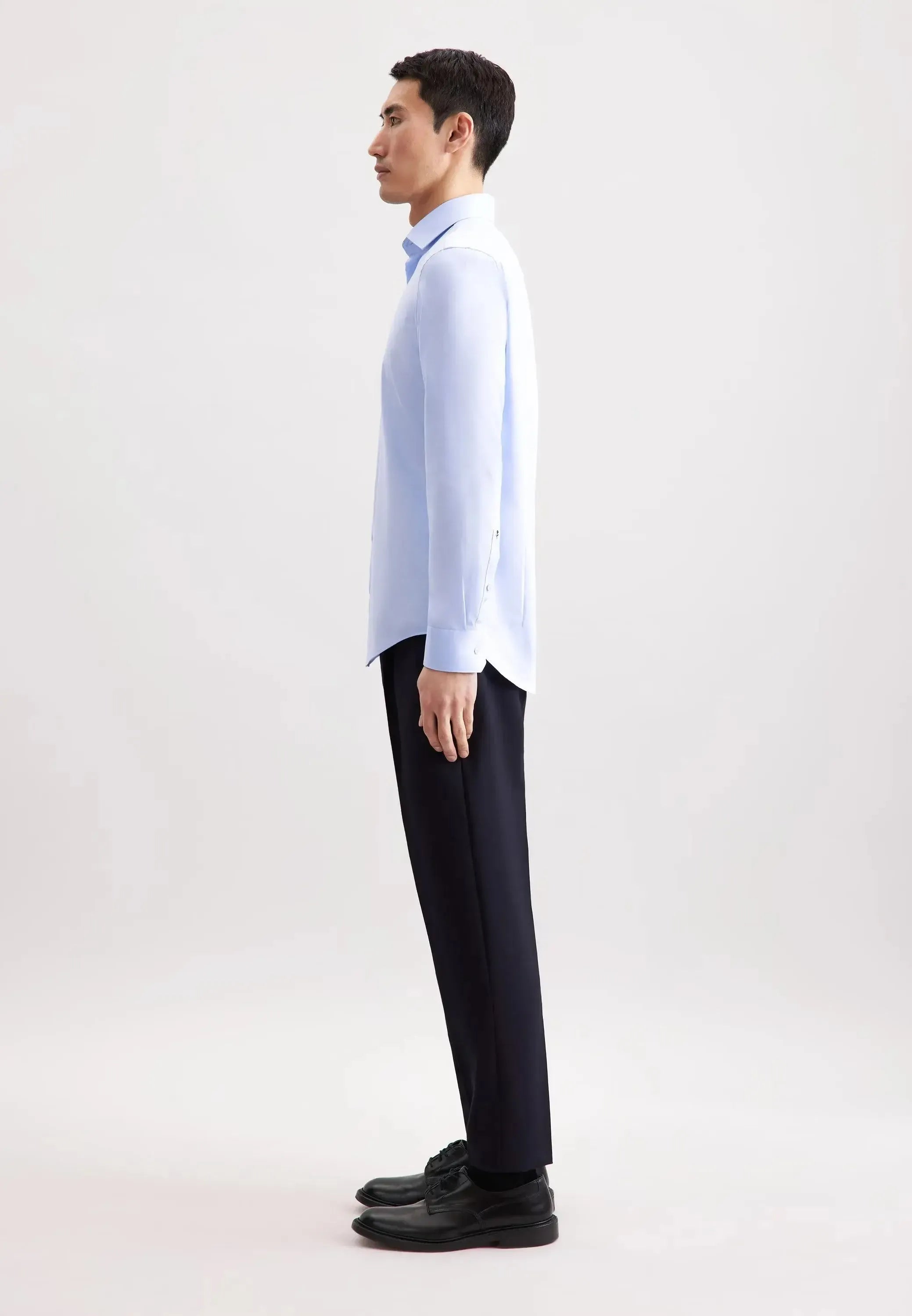 Slim Fit No Iron Contrast Patched Kent Collar Business Shirt Light Blue-seidensticker uk