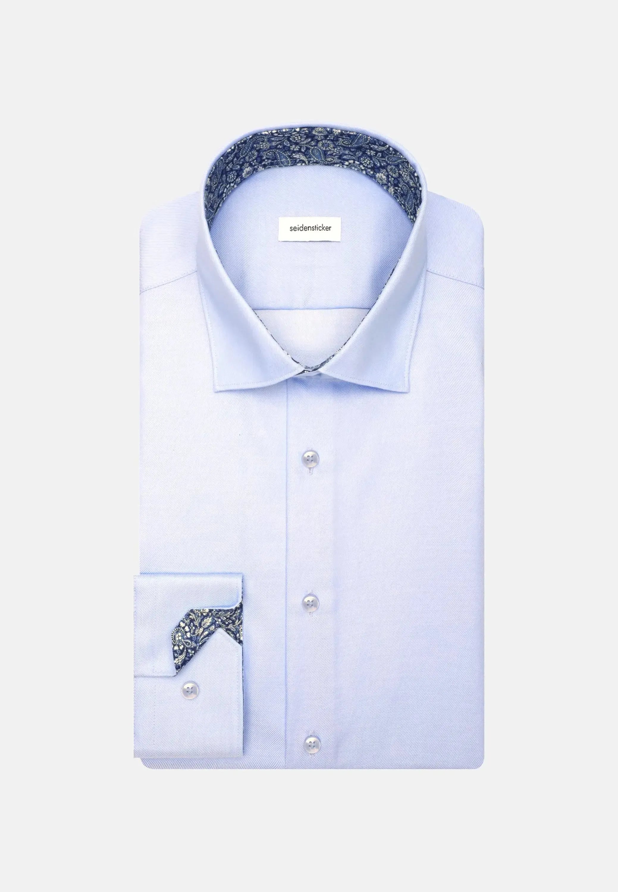 Slim Fit No Iron Contrast Patched Kent Collar Business Shirt Light Blue-seidensticker uk