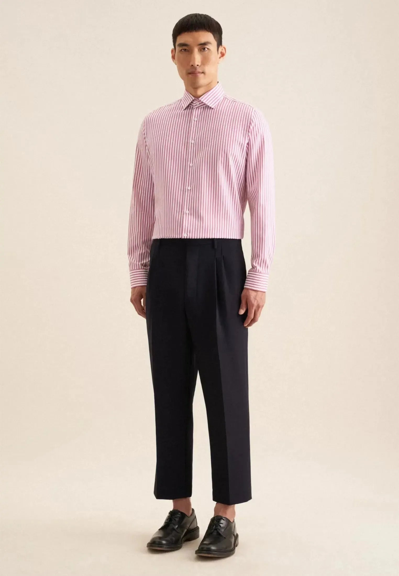 Slim Fit No Iron New Kent Striped Business Shirt Dark Pink-seidensticker uk