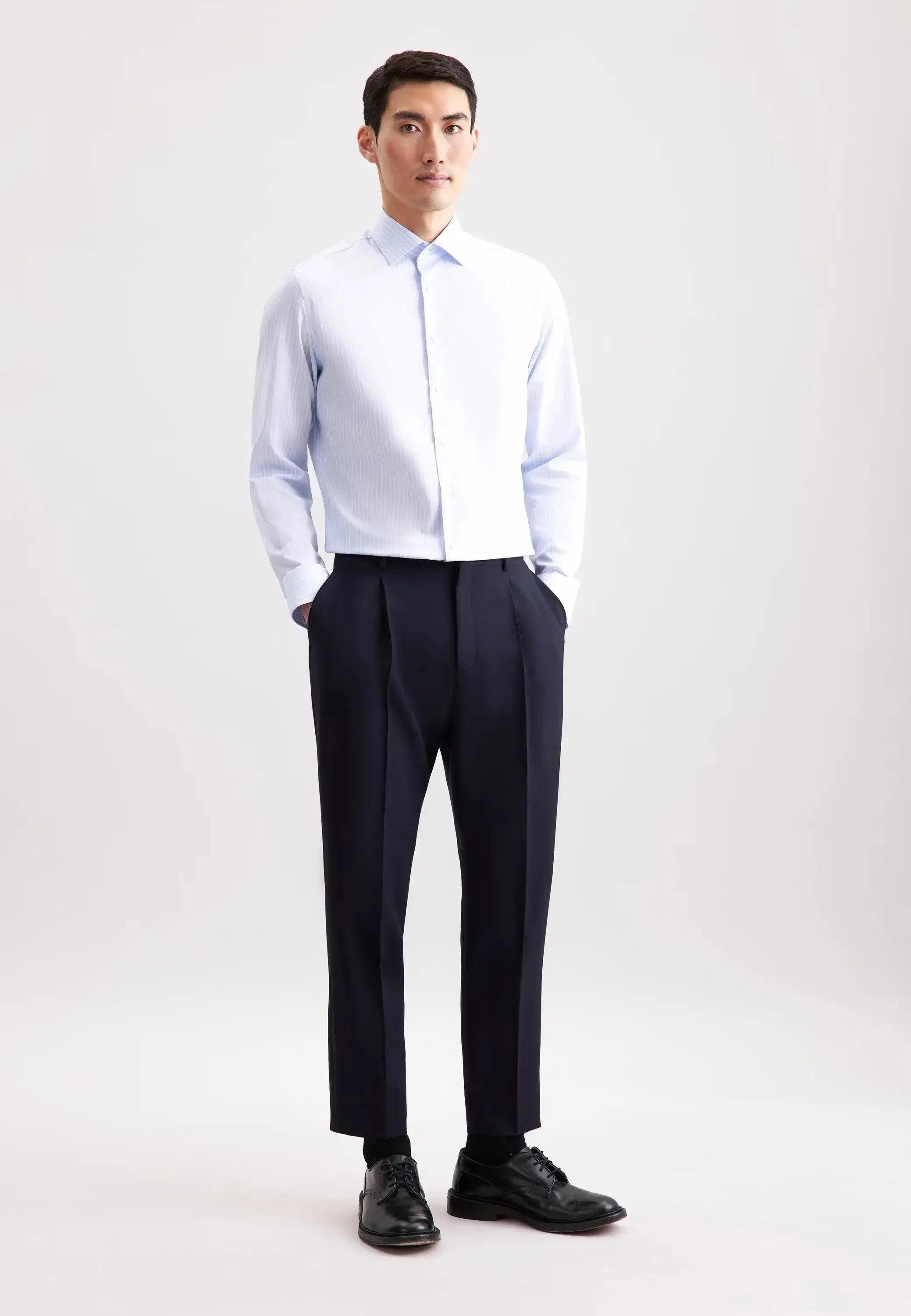 Slim Fit No Iron New Kent Striped Business Shirt Light Blue-seidensticker uk