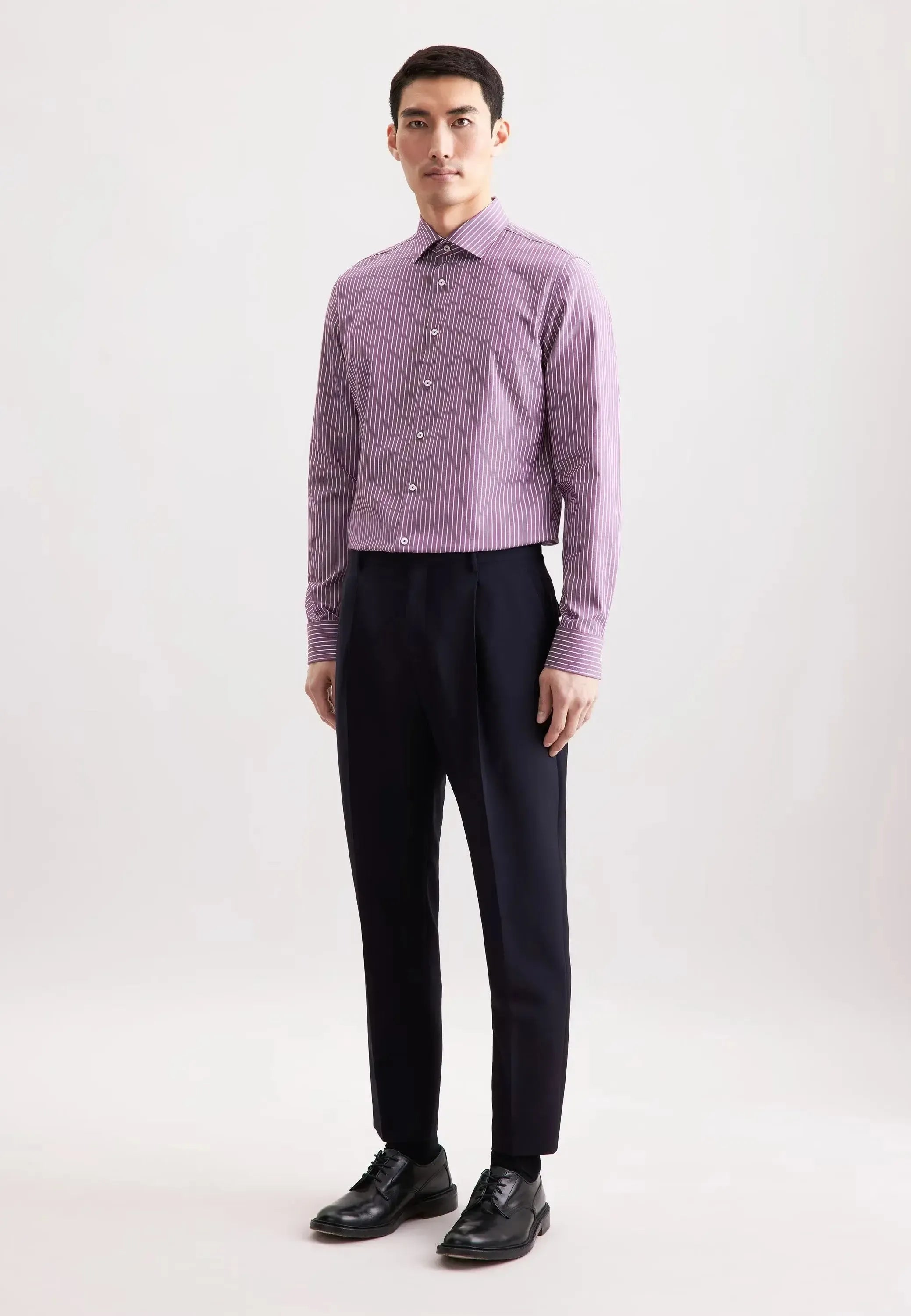 Slim Fit No Iron New Kent Striped Business Shirt Lilac-seidensticker uk