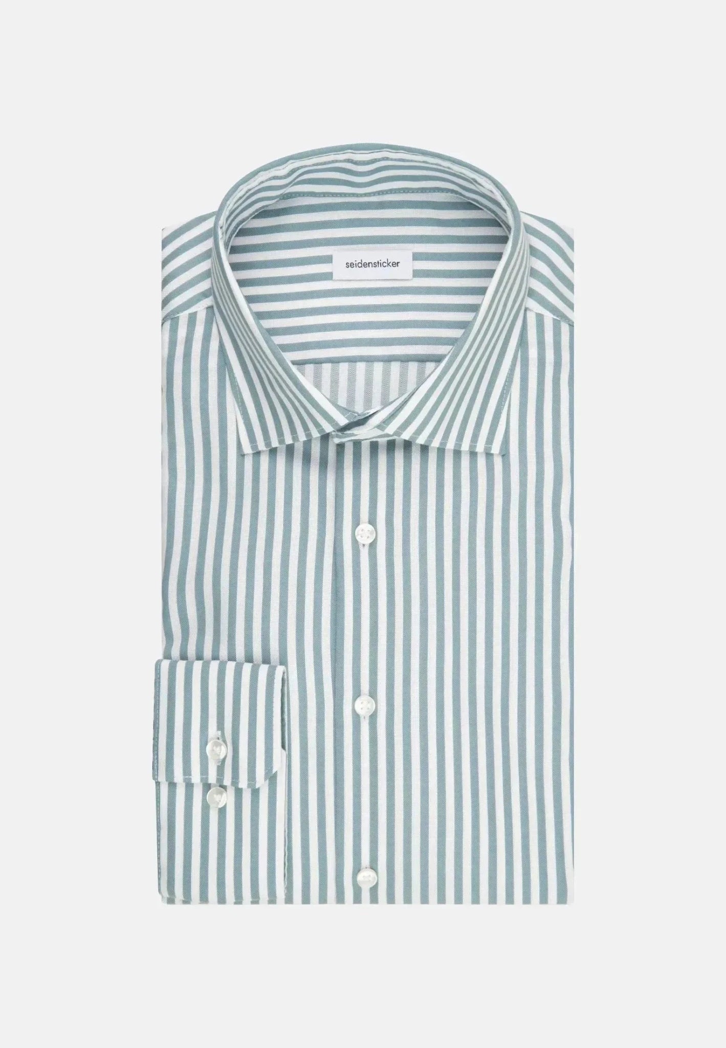 Seidensticker Slim Fit No Iron New Kent Striped Business Shirt Mid Green - 01.643550-72-38 - seidensticker.co.uk