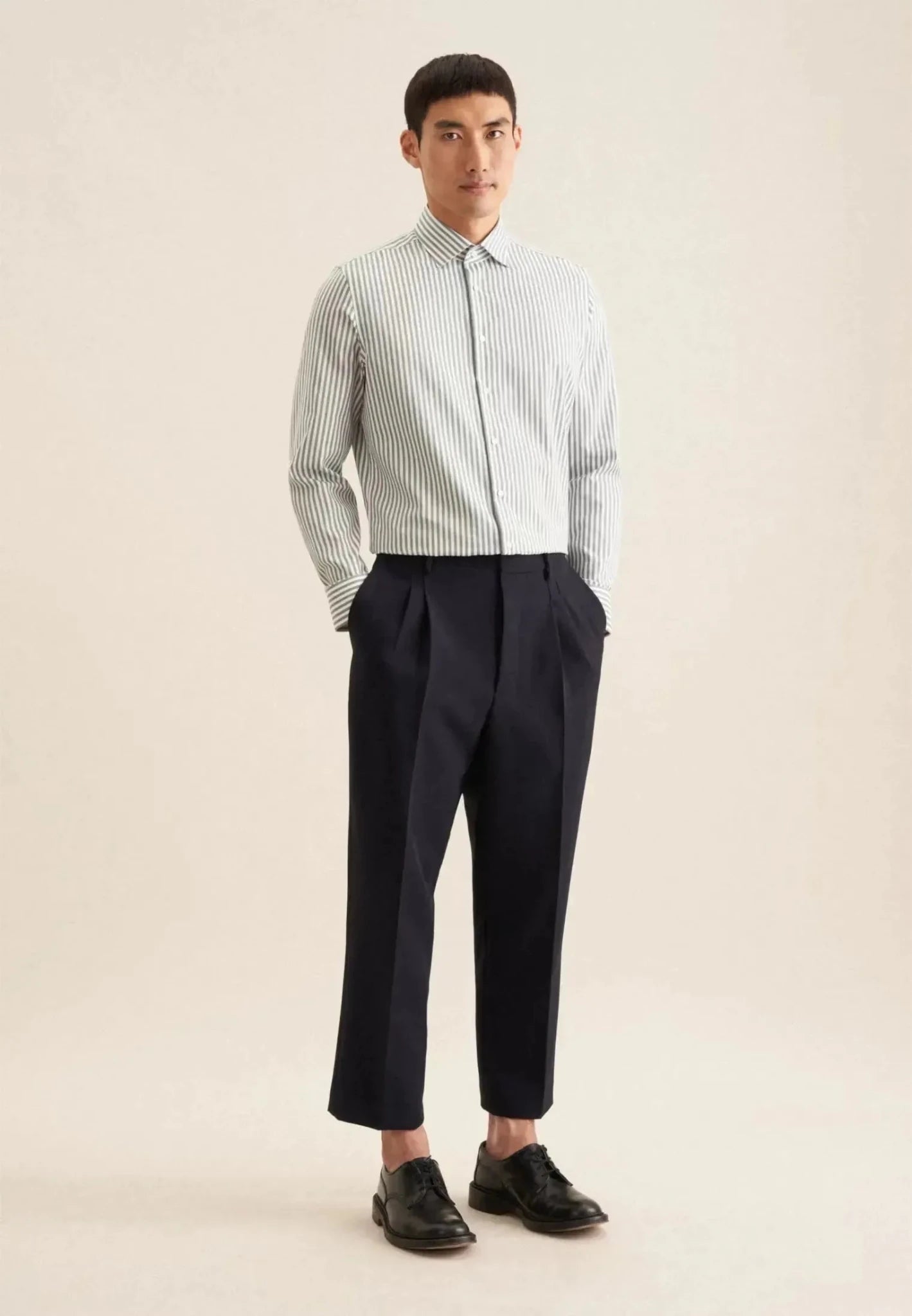 Seidensticker Slim Fit No Iron New Kent Striped Business Shirt Mid Green - 01.643550-72-38 - seidensticker.co.uk