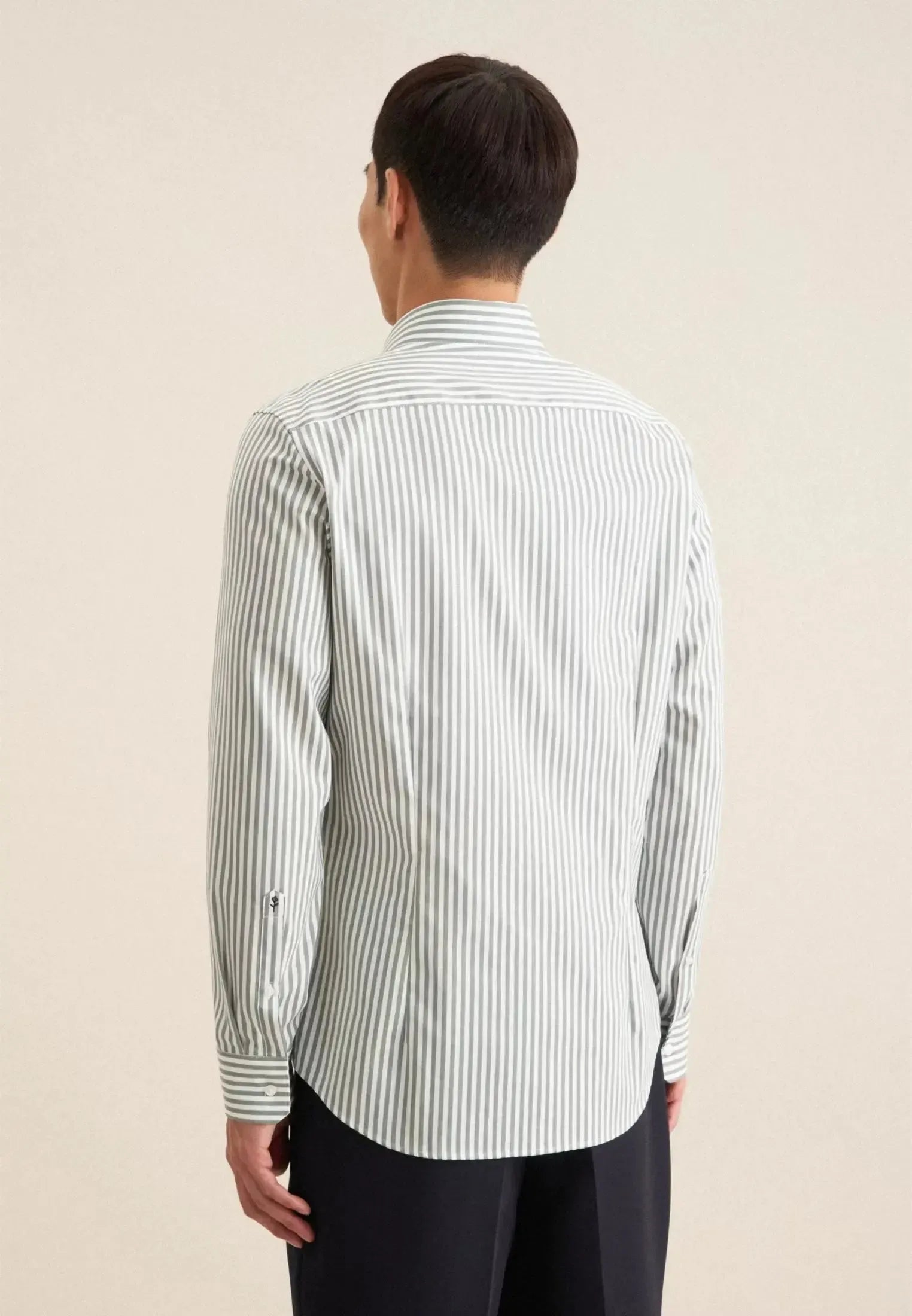 Slim Fit No Iron New Kent Striped Business Shirt Mid Green-seidensticker uk