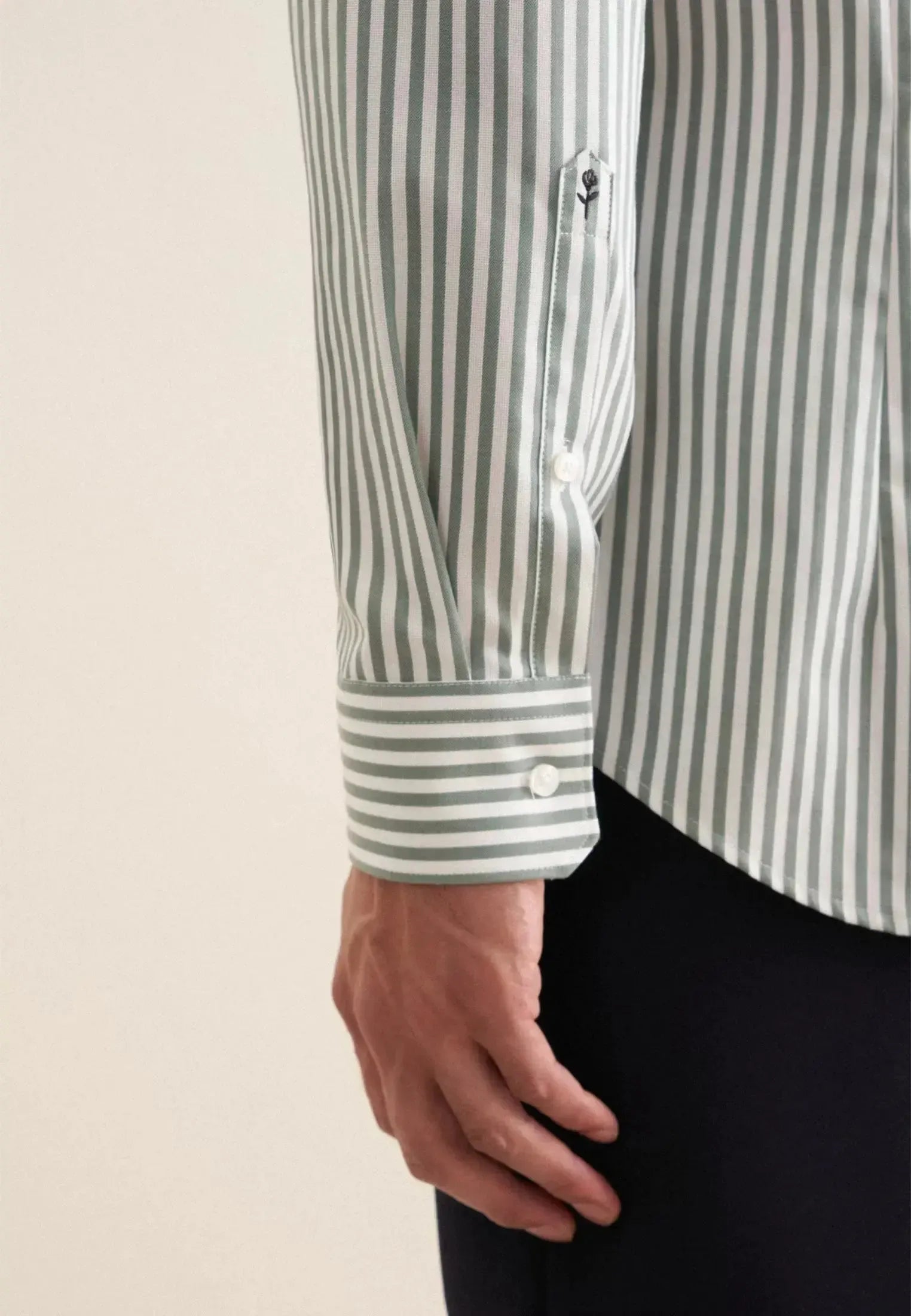 Slim Fit No Iron New Kent Striped Business Shirt Mid Green-seidensticker uk