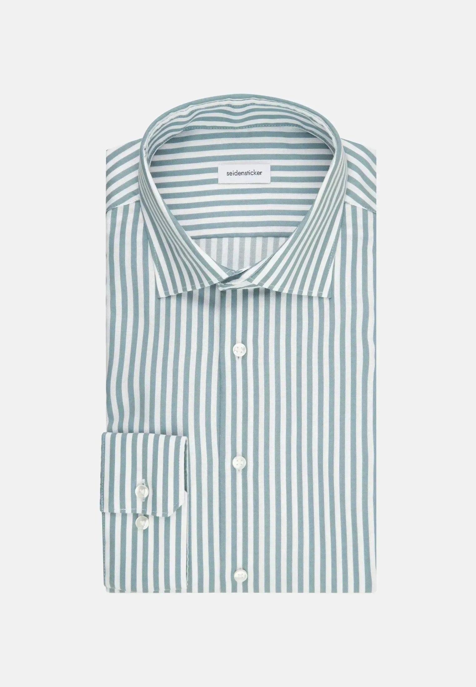 Slim Fit No Iron New Kent Striped Business Shirt Mid Green-seidensticker uk