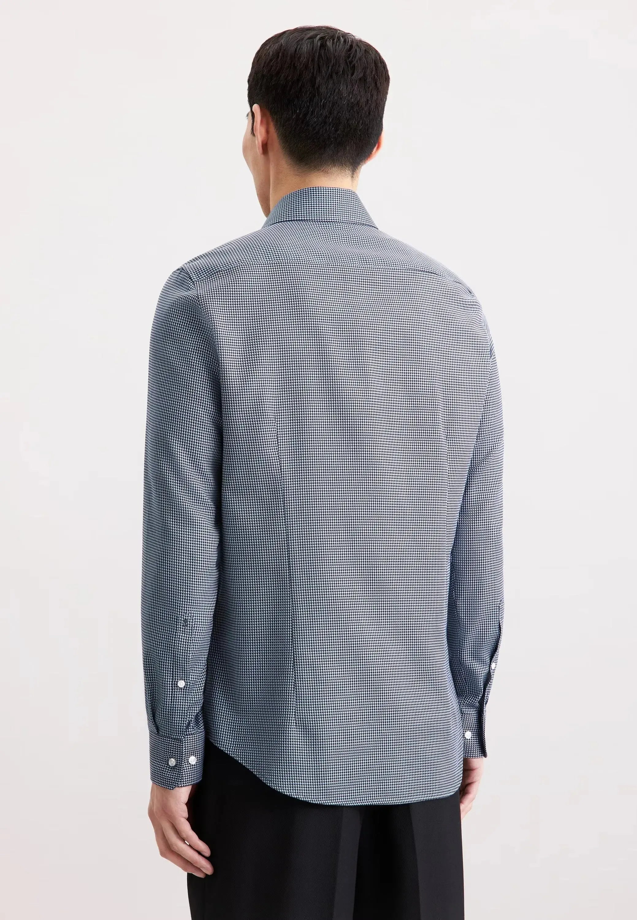 Slim Fit No Iron Spread Kent Pepita Business Shirt Dark Blue-seidensticker uk