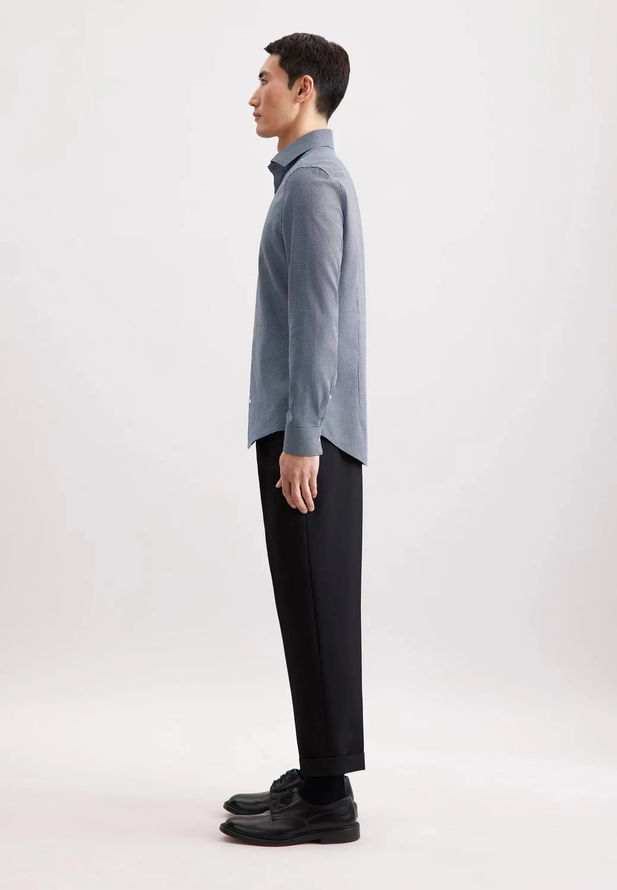 Slim Fit No Iron Spread Kent Pepita Business Shirt Dark Blue-seidensticker uk