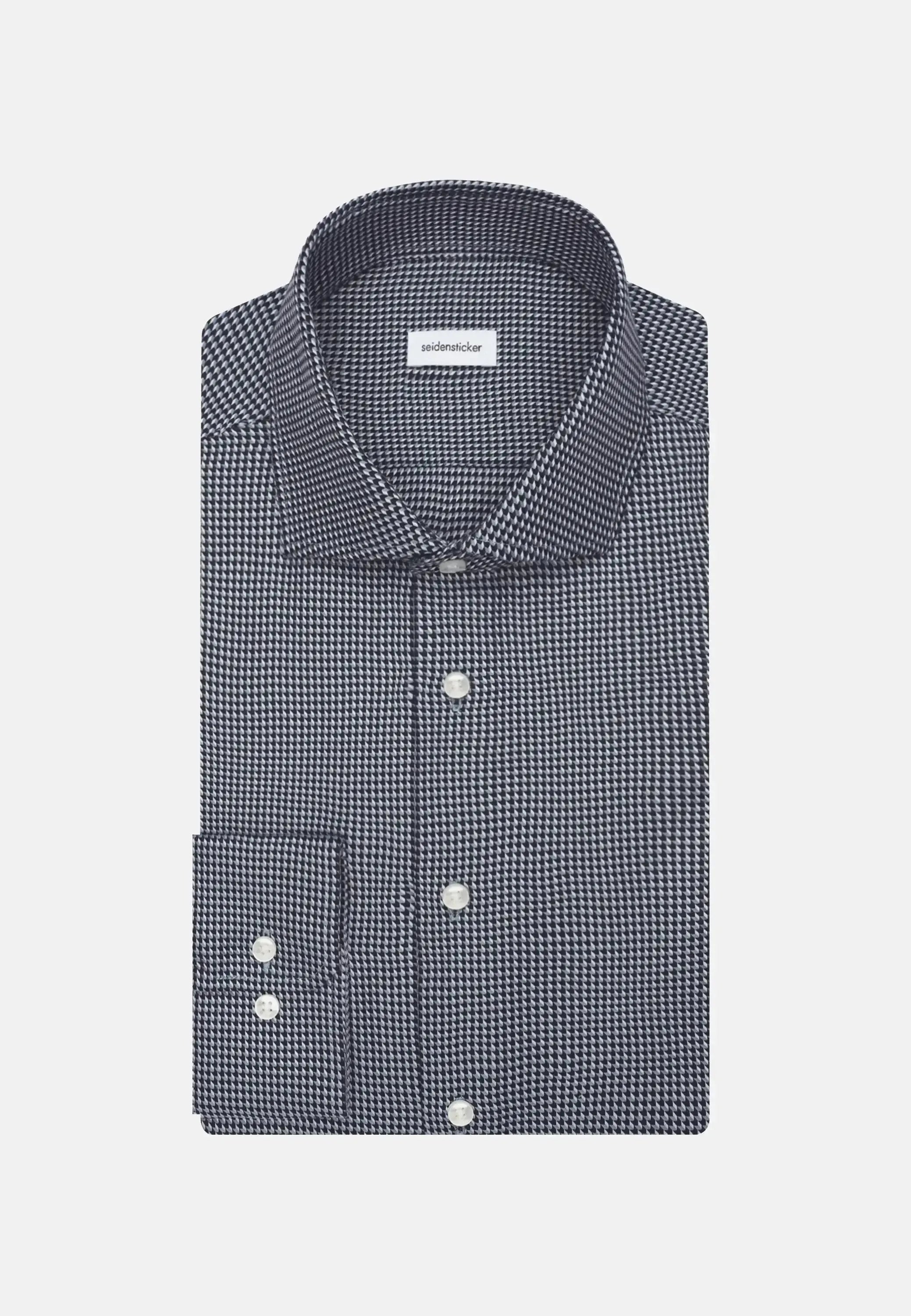Slim Fit No Iron Spread Kent Pepita Business Shirt Dark Blue-seidensticker uk