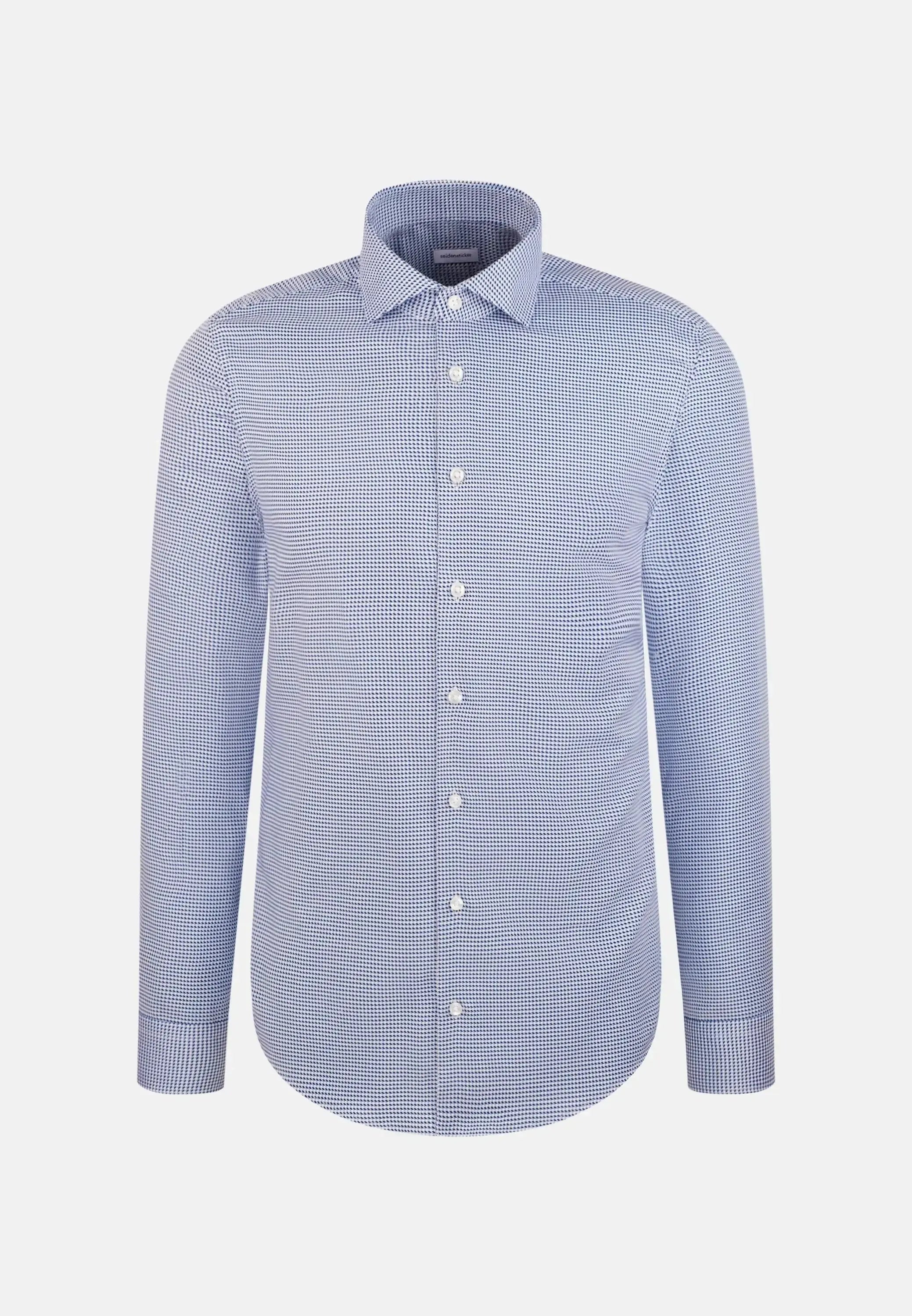 Slim Fit No Iron Spread Kent Pepita Business Shirt Mid Blue-seidensticker uk
