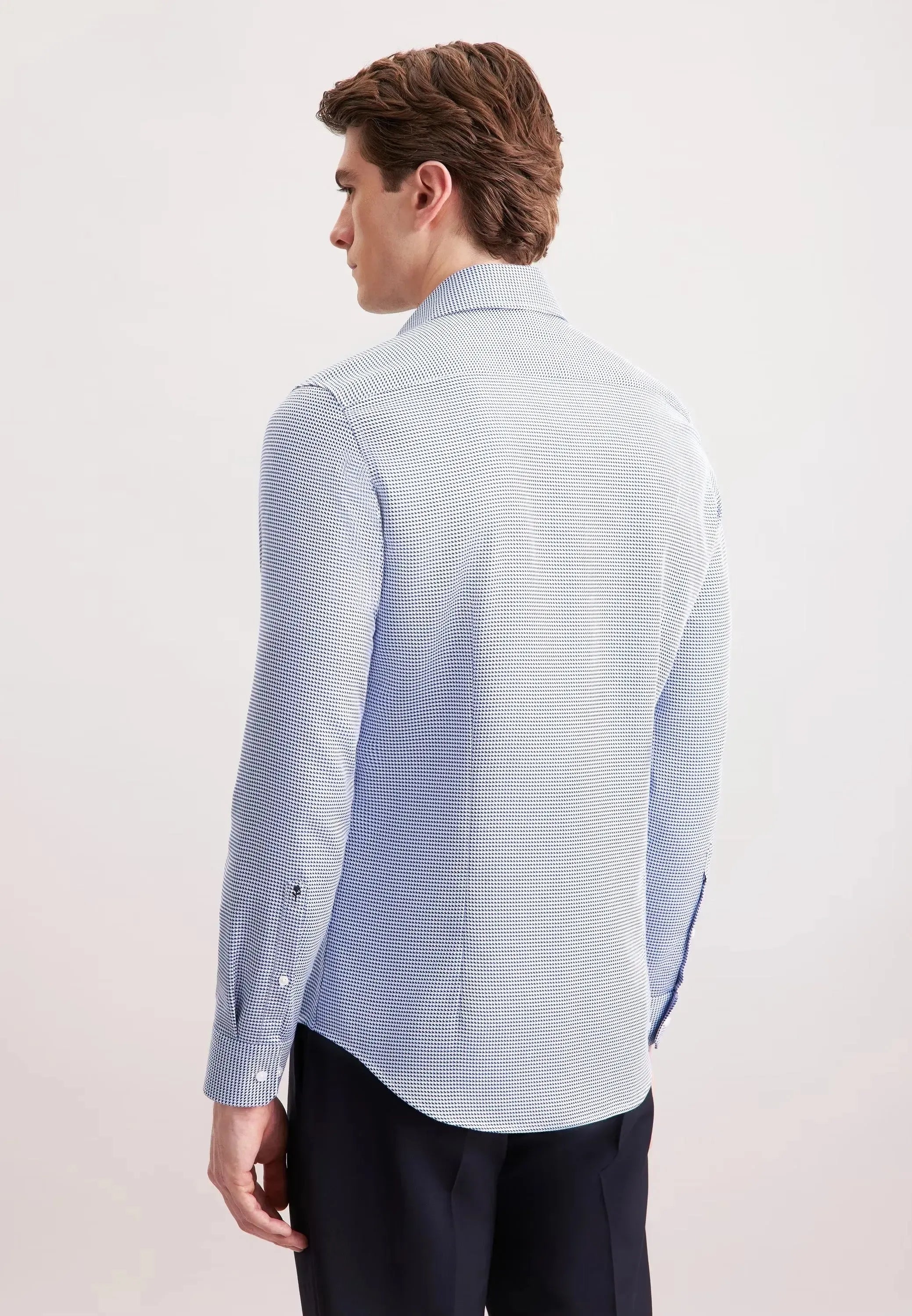 Slim Fit No Iron Spread Kent Pepita Business Shirt Mid Blue-seidensticker uk