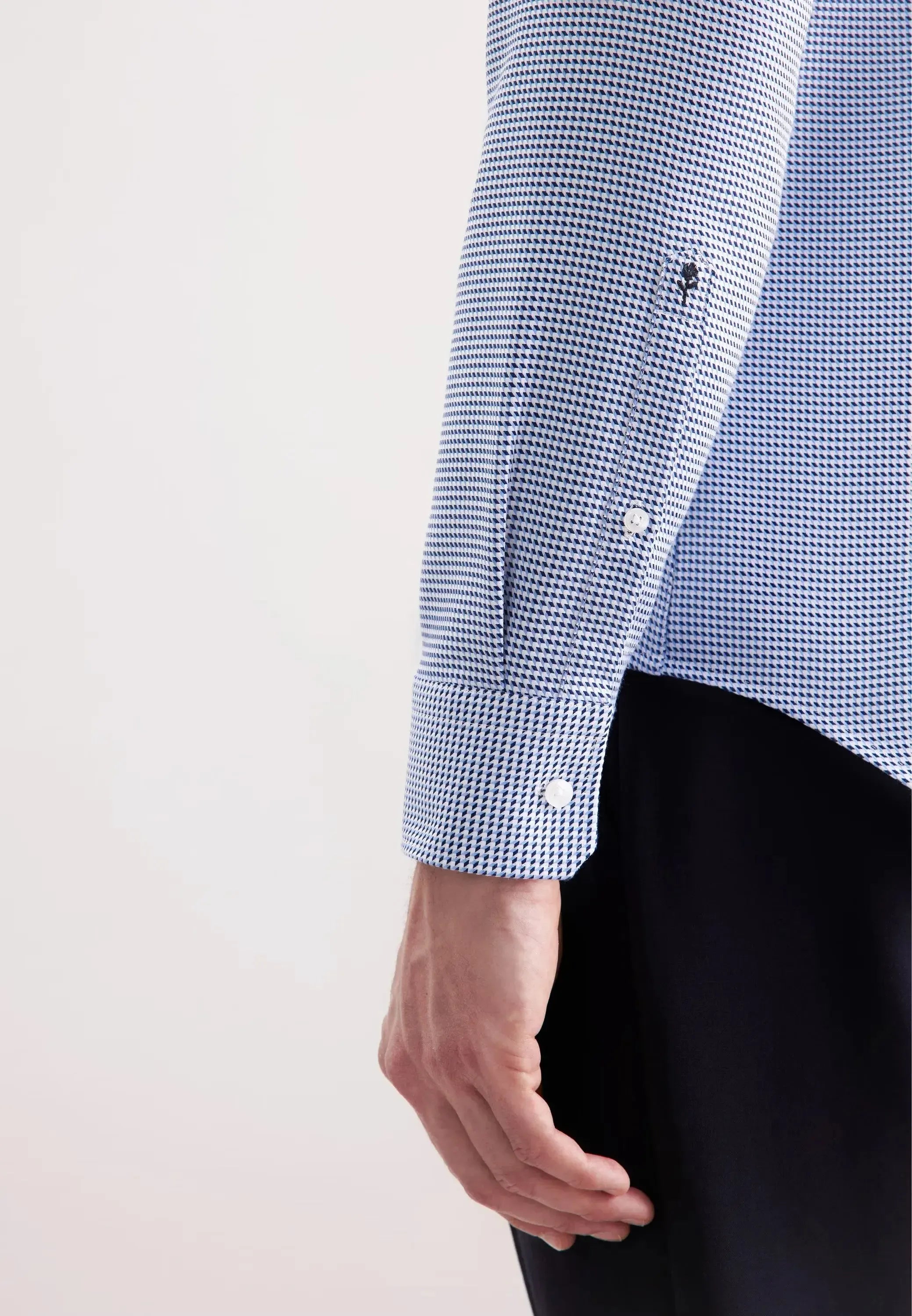 Slim Fit No Iron Spread Kent Pepita Business Shirt Mid Blue-seidensticker uk