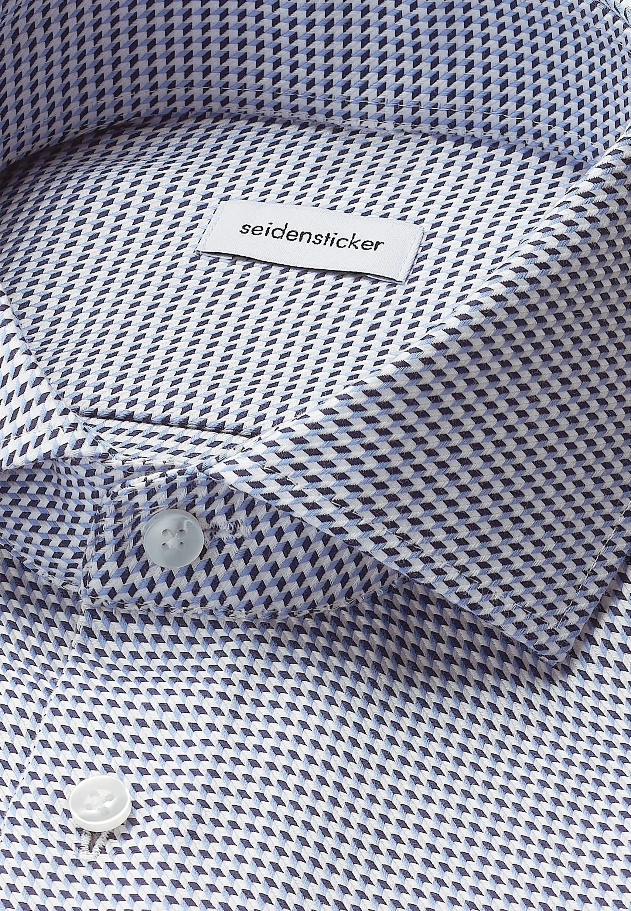 Slim Fit No Iron Spread Kent Pepita Business Shirt Mid Blue-seidensticker uk