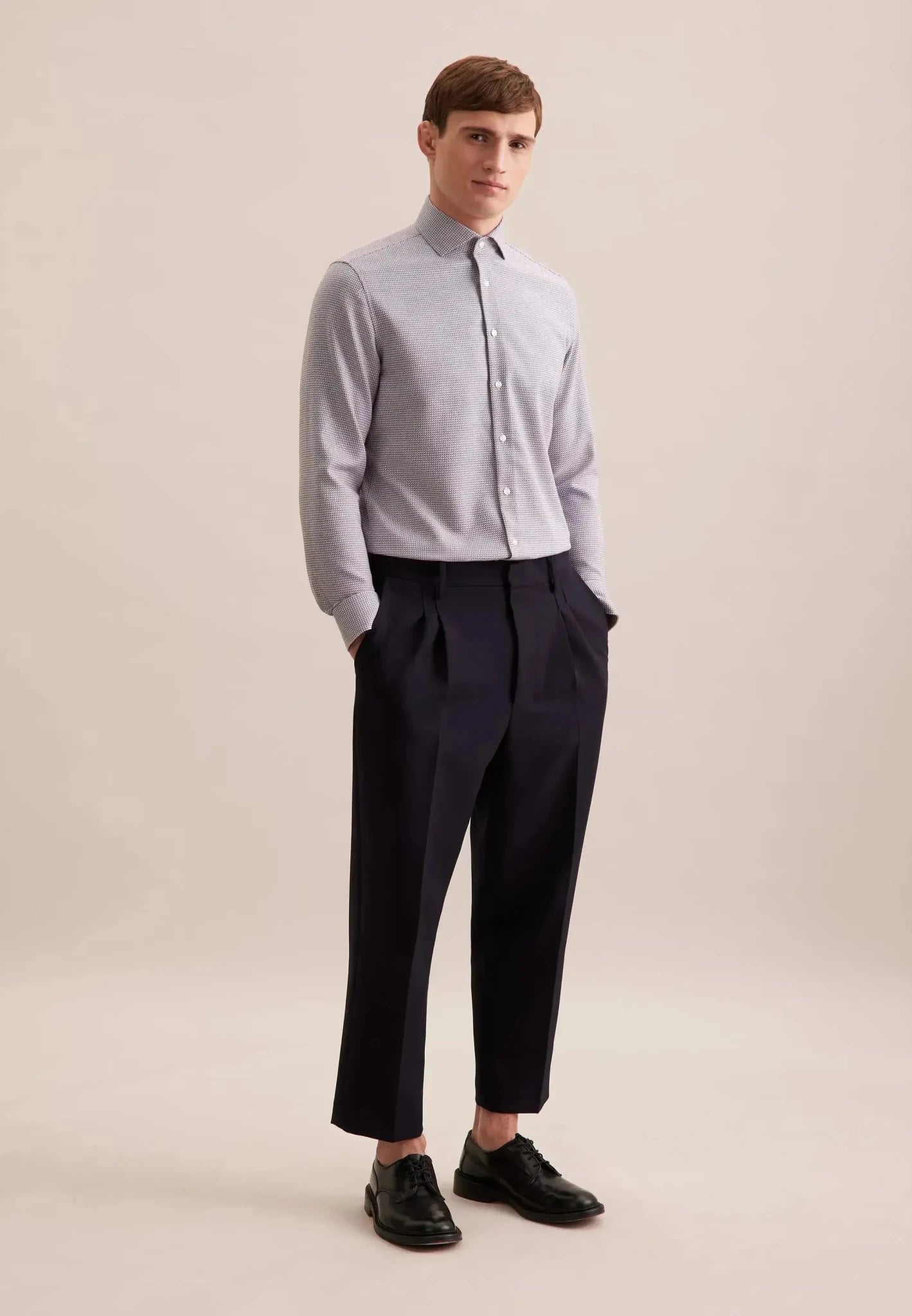 Seidensticker Slim Fit No Iron Spread Kent Structured Pattern Business Shirt Brown - 01.644947-27-37 - seidensticker.co.uk