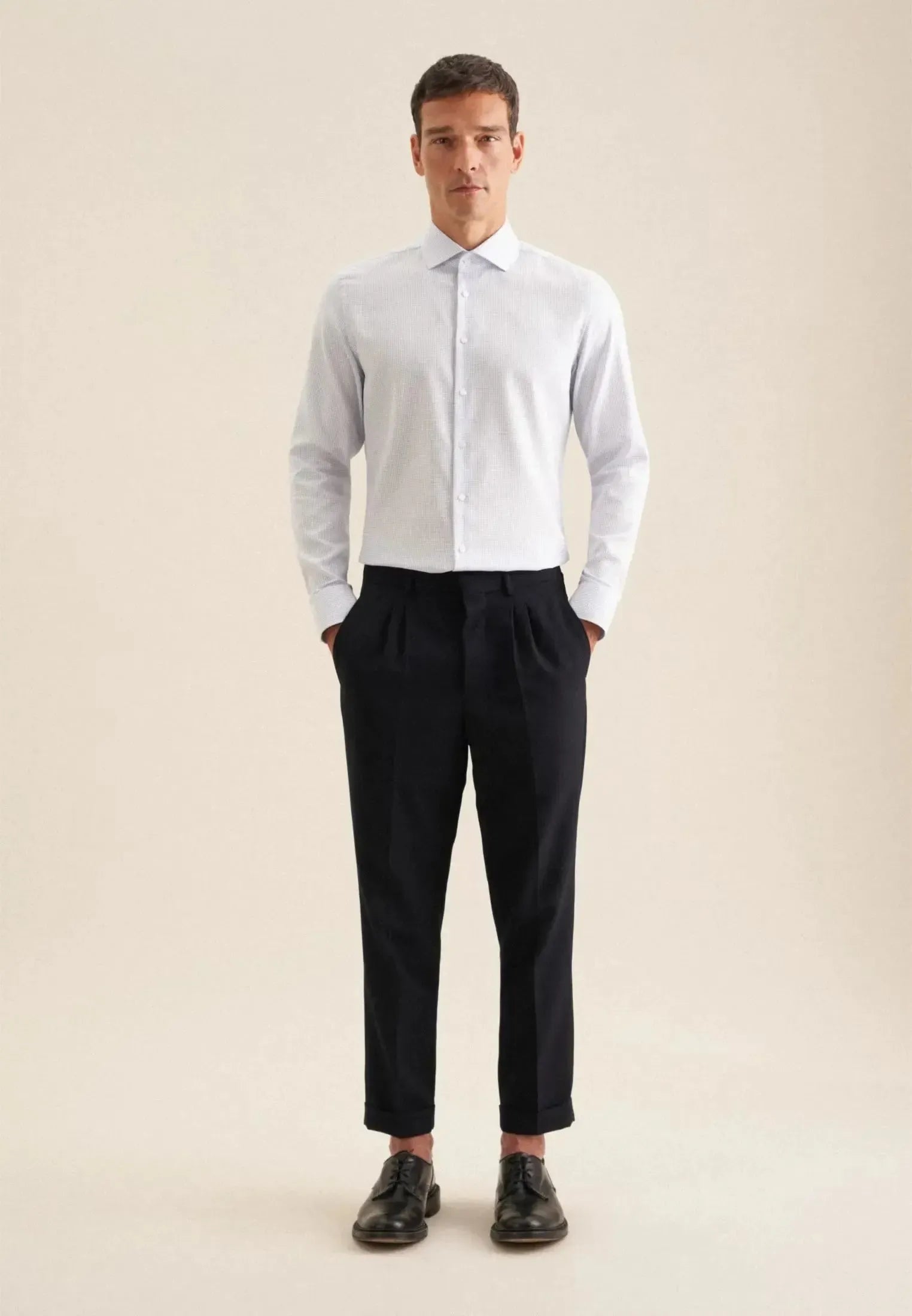 Slim Fit No Iron Spread Kent Structured Pattern Business Shirt Light Blue-seidensticker uk
