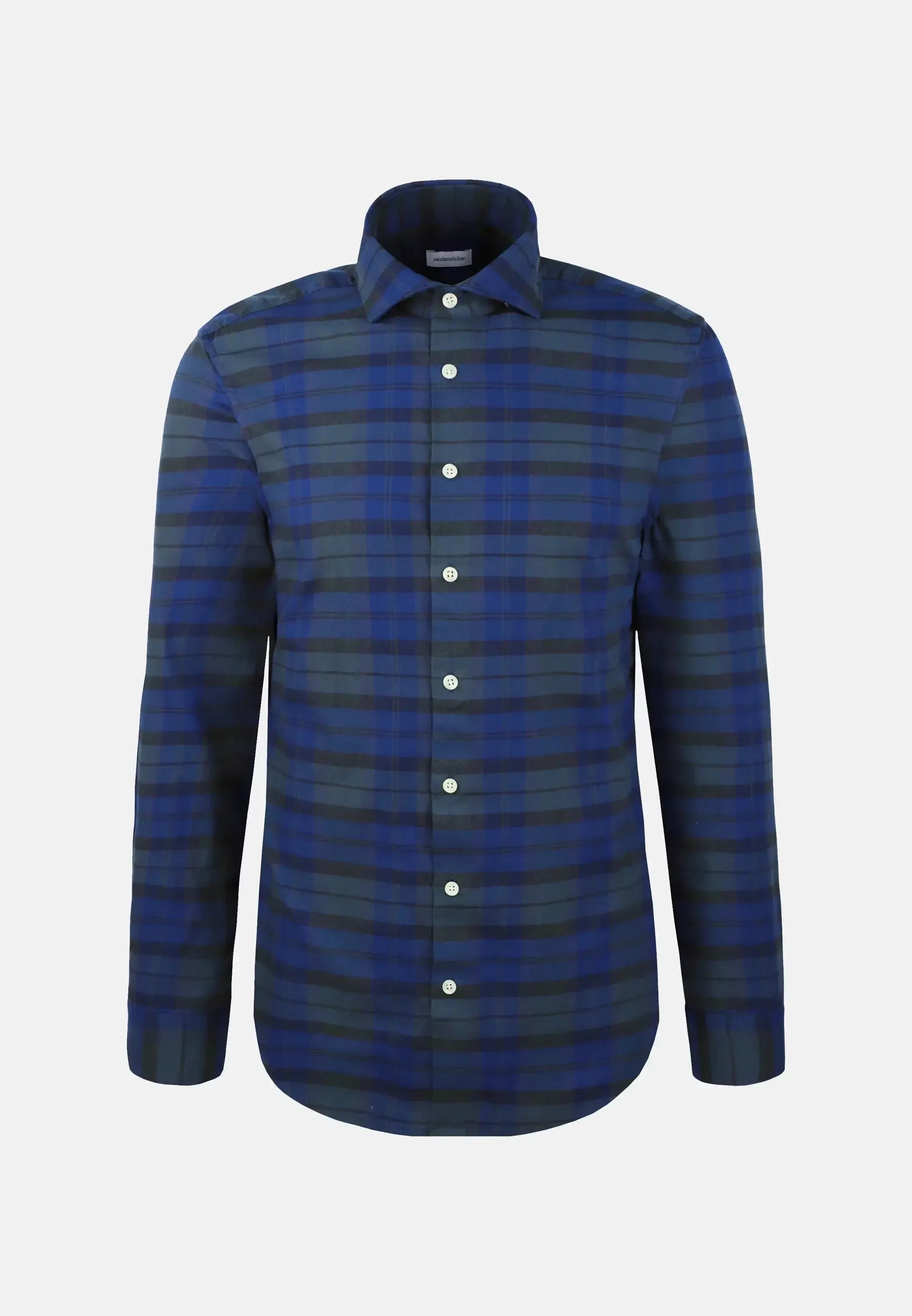 Slim Fit Spread Kent Check Flannel Shirt Dark Blue-seidensticker uk