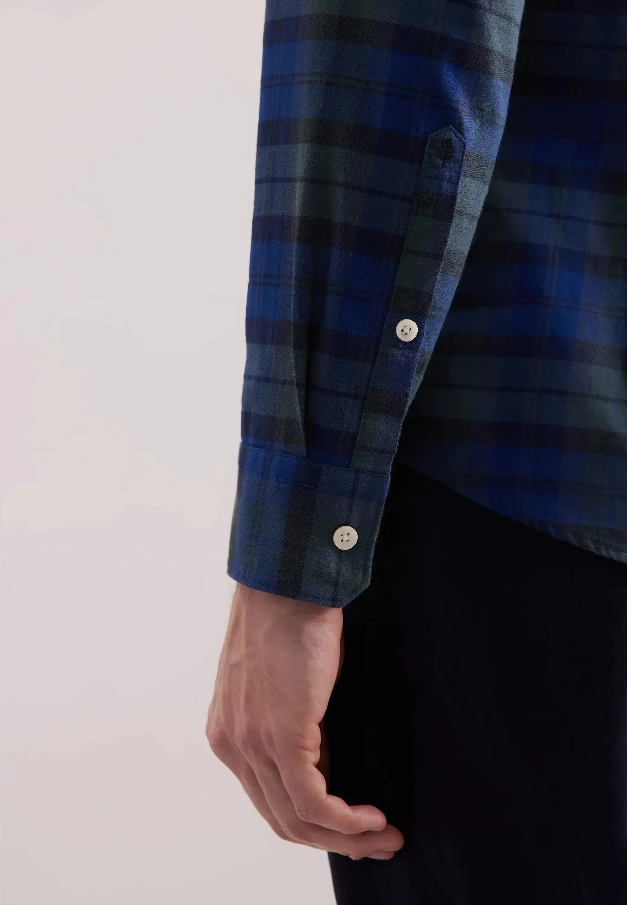 Slim Fit Spread Kent Check Flannel Shirt Dark Blue-seidensticker uk
