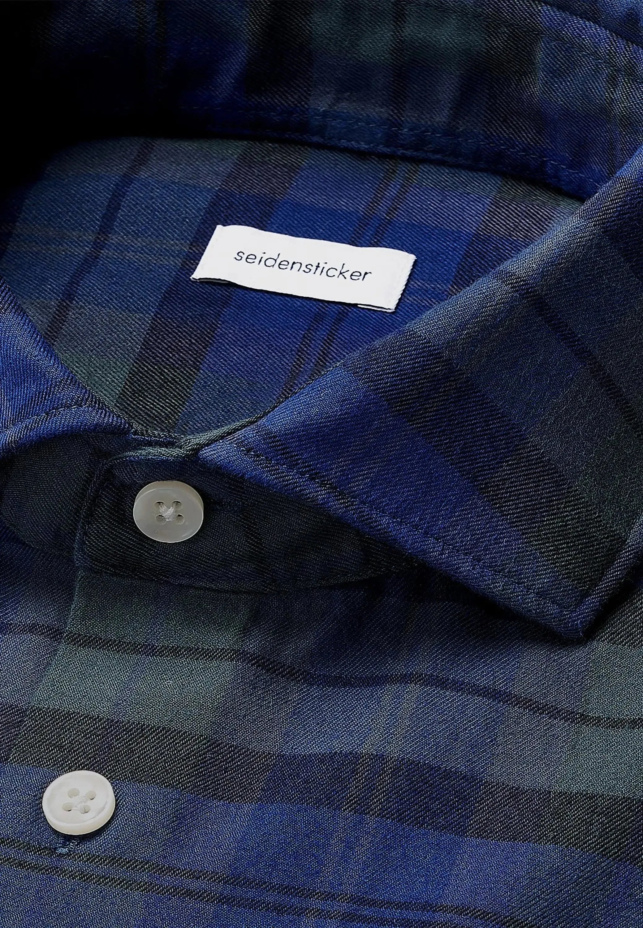 Slim Fit Spread Kent Check Flannel Shirt Dark Blue-seidensticker uk