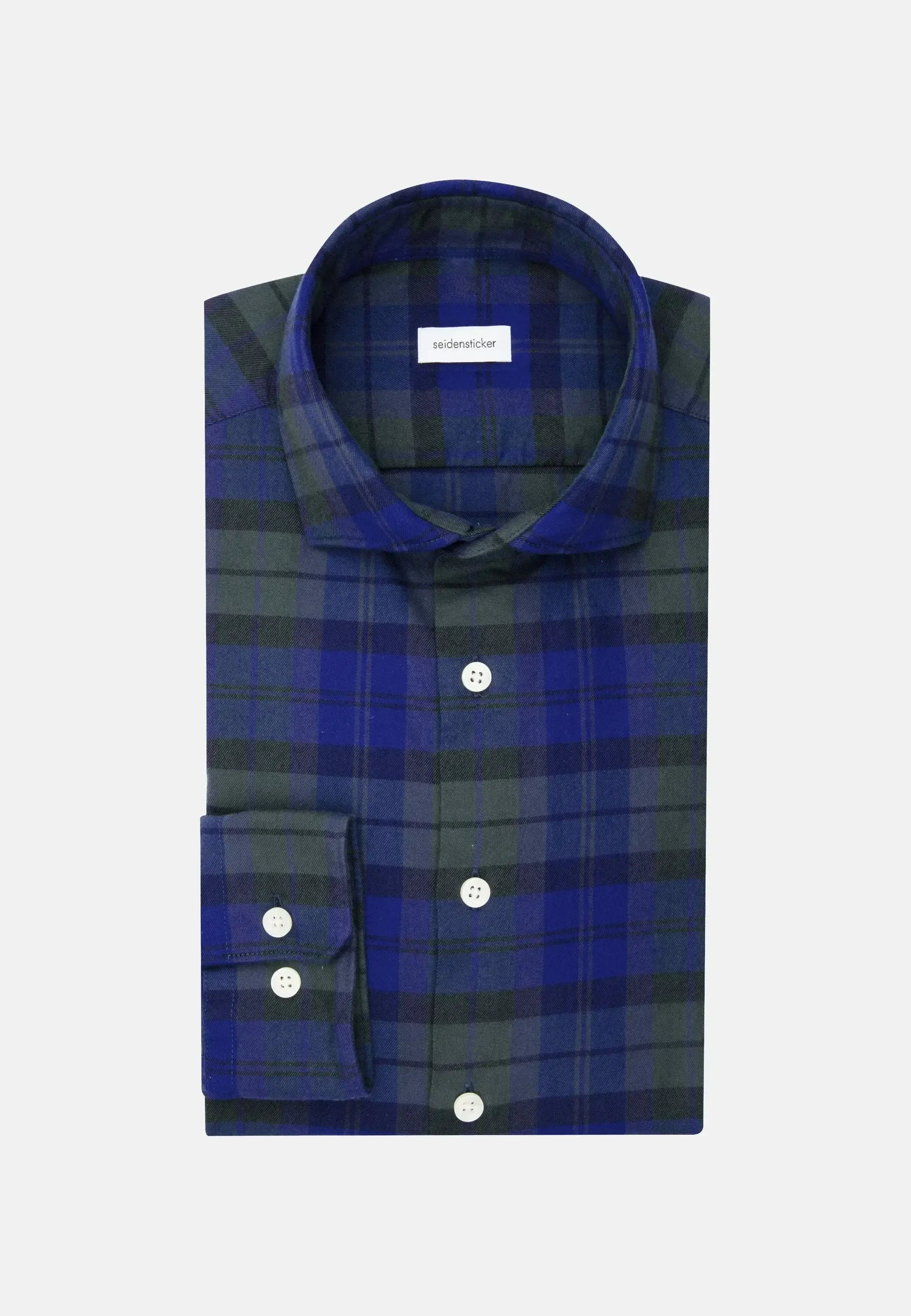 Slim Fit Spread Kent Check Flannel Shirt Dark Blue-seidensticker uk