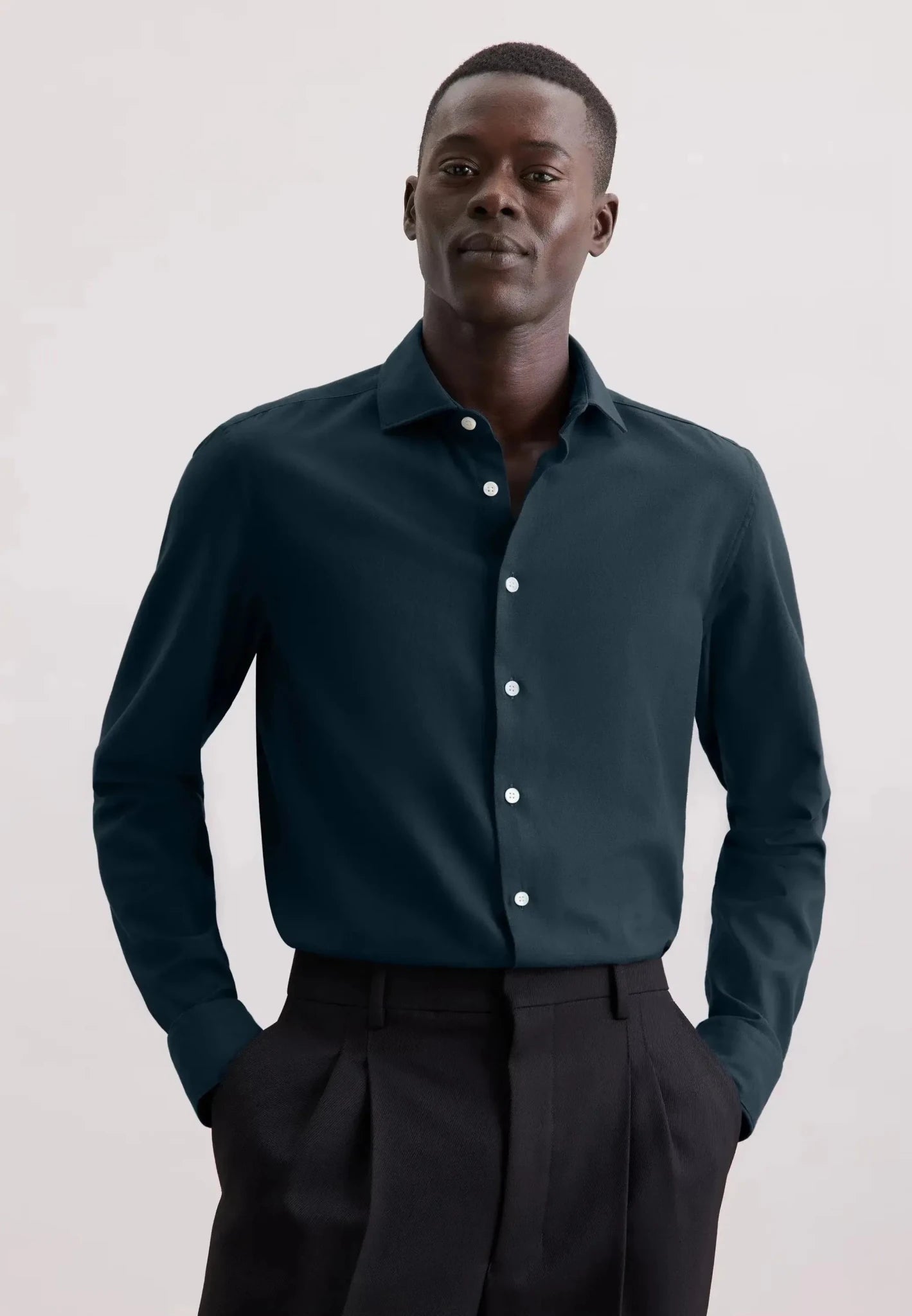 Seidensticker UK - Slim Fit Spread Kent Pepita Flannel Shirt Dark Blue - 01.845583-18-38