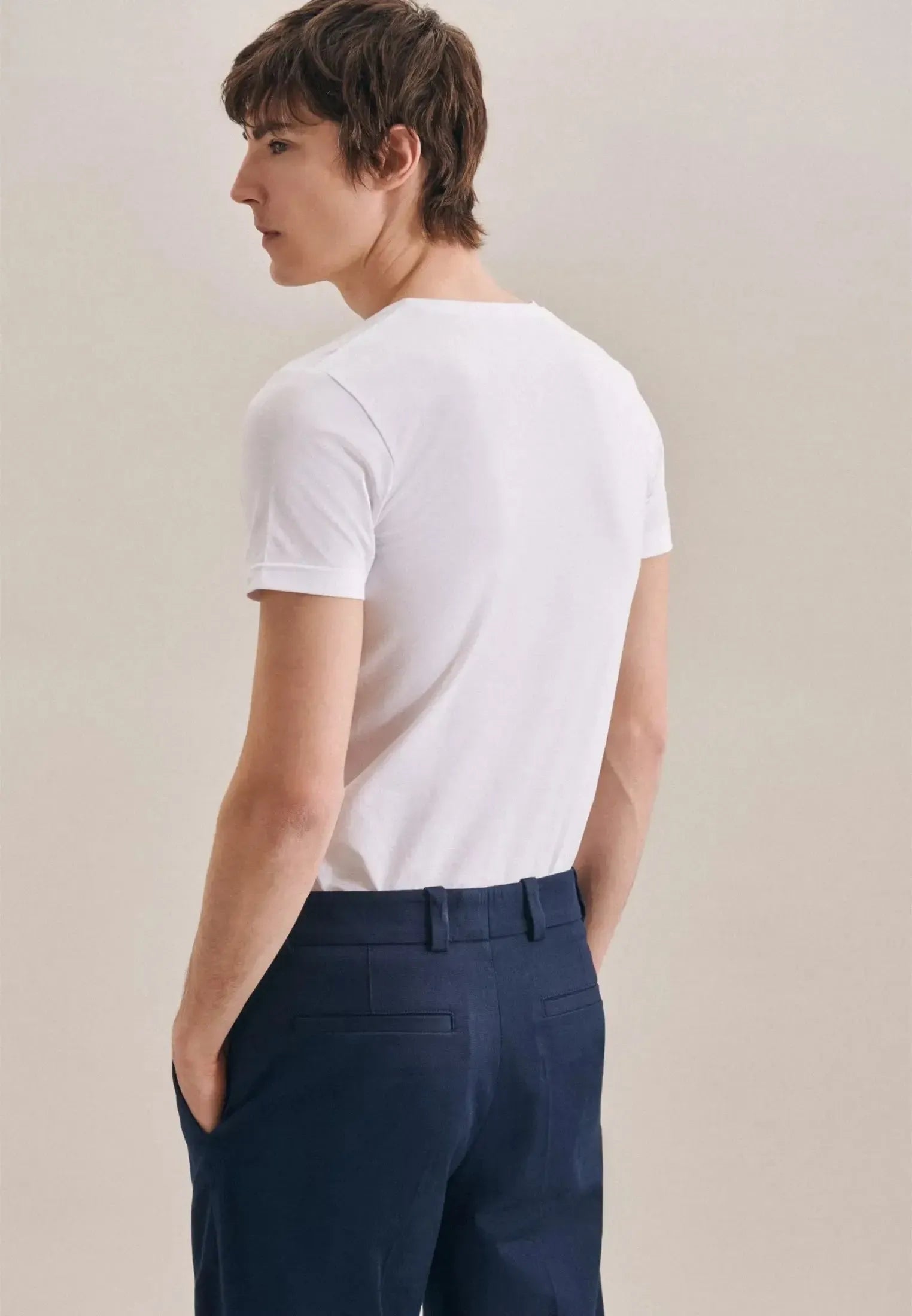 Stretch Cotton V-Neck T-Shirt White-seidensticker uk