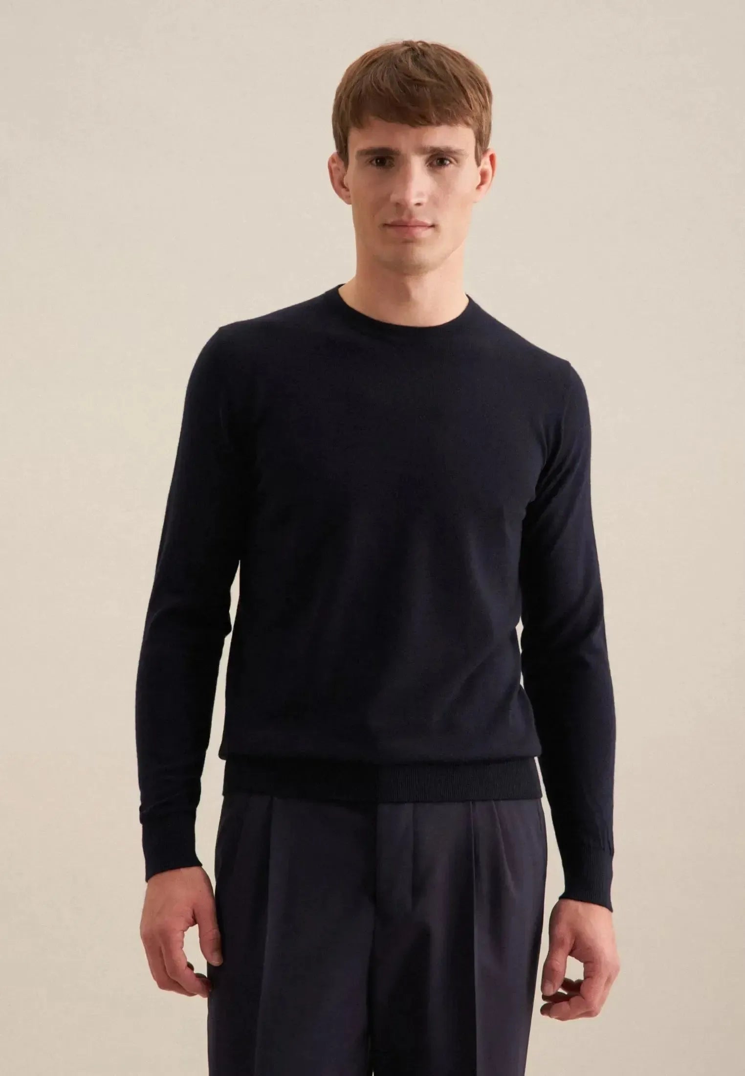 Merino Wool Crewneck Knit Dark Blue-seidensticker uk