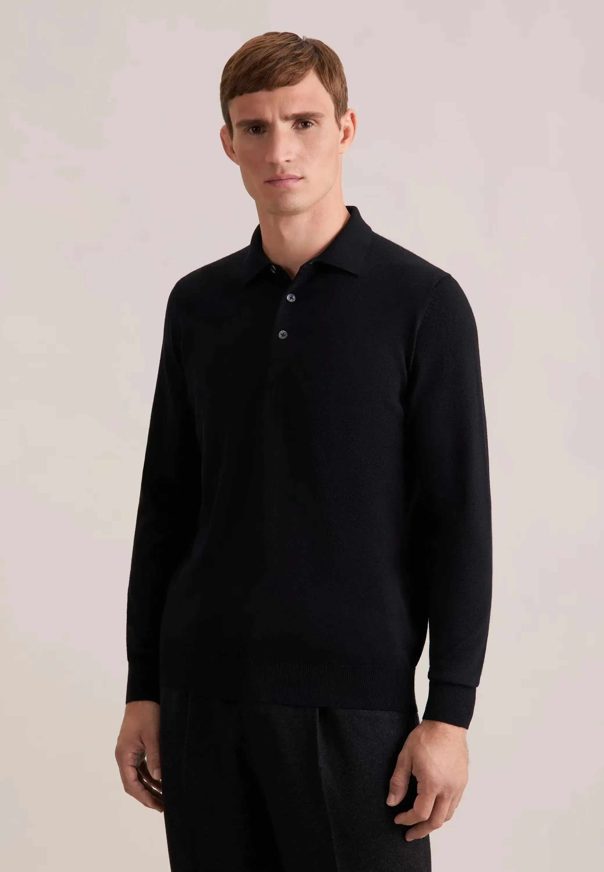 Merino Wool Polo Collar Knit Black-seidensticker uk