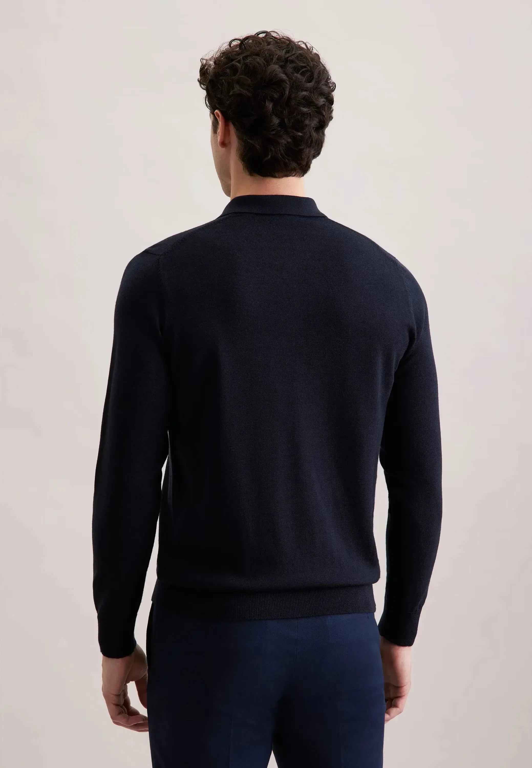 Merino Wool Polo Collar Knit Dark Blue-seidensticker uk