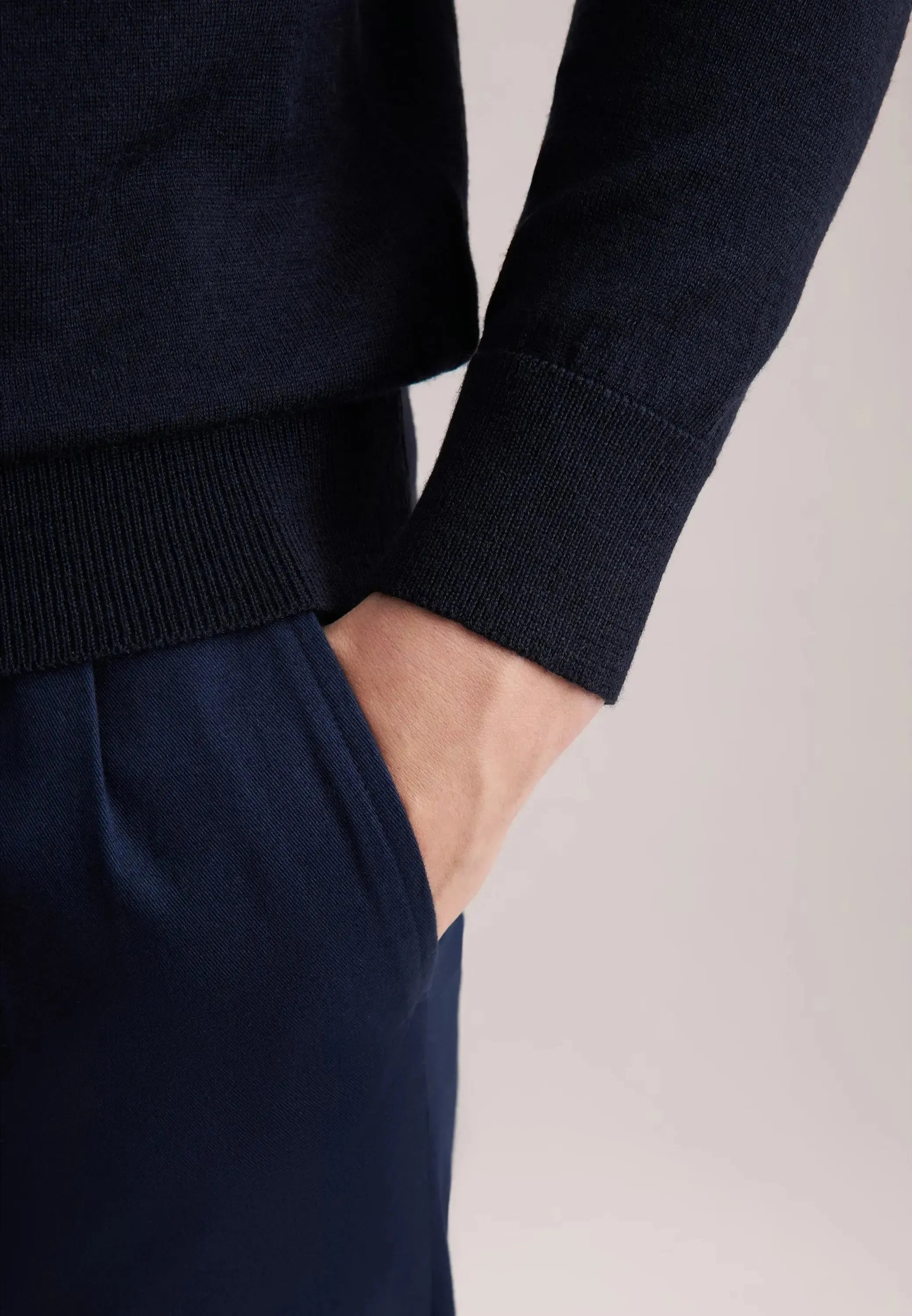 Merino Wool Polo Collar Knit Dark Blue-seidensticker uk