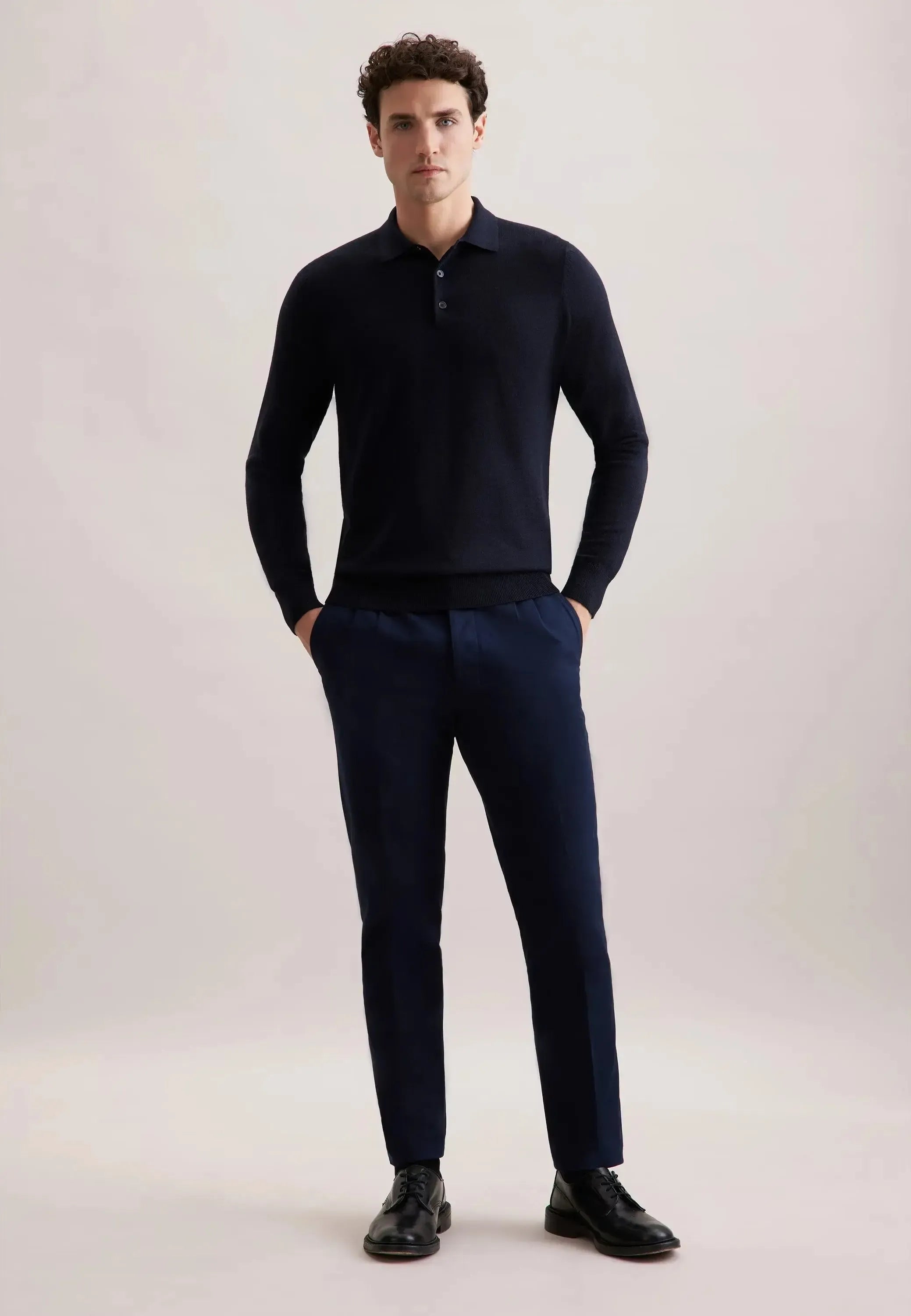 Merino Wool Polo Collar Knit Dark Blue-seidensticker uk