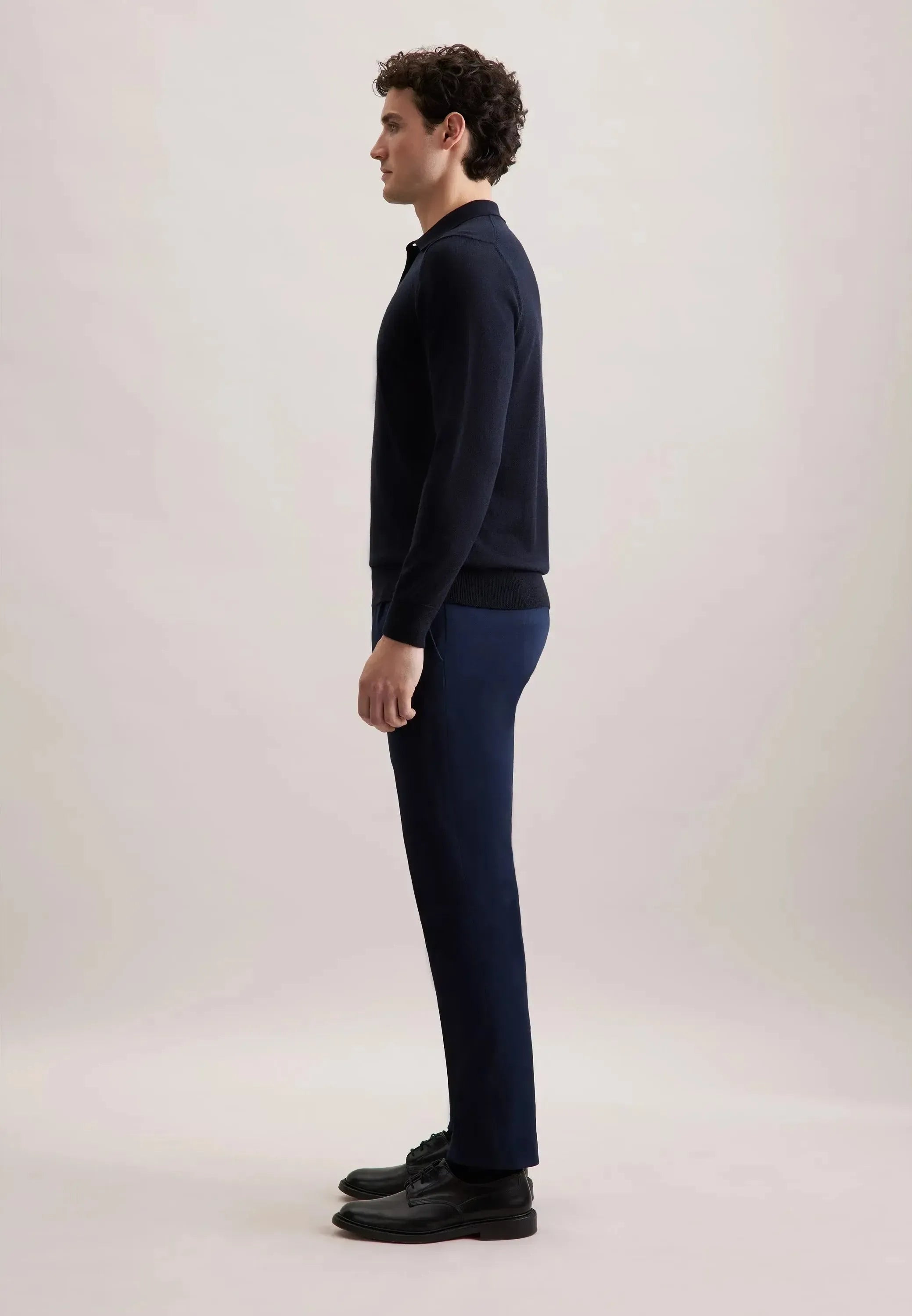 Merino Wool Polo Collar Knit Dark Blue-seidensticker uk