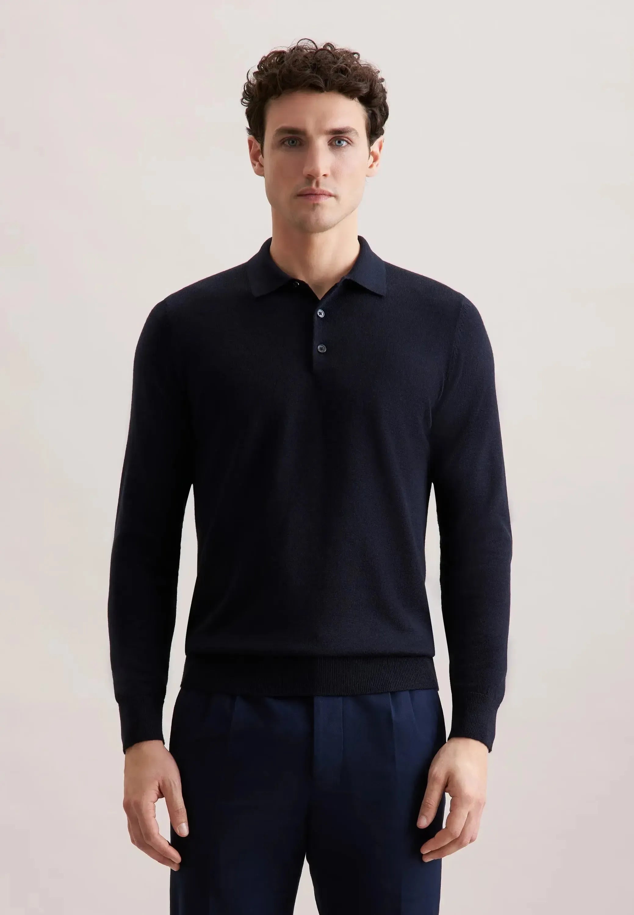 Merino Wool Polo Collar Knit Dark Blue-seidensticker uk