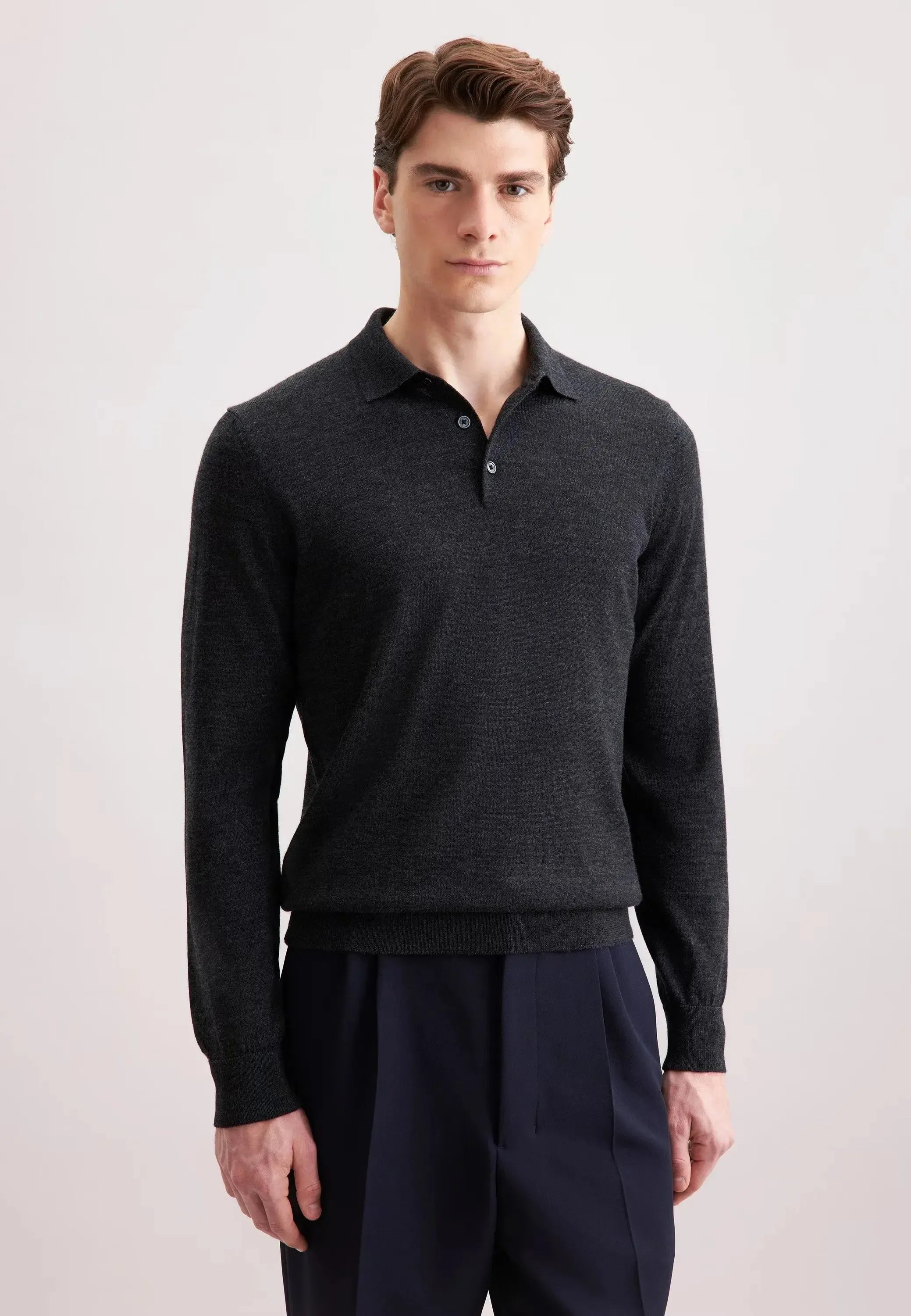 Merino Wool Polo Collar Knit Grey-seidensticker uk
