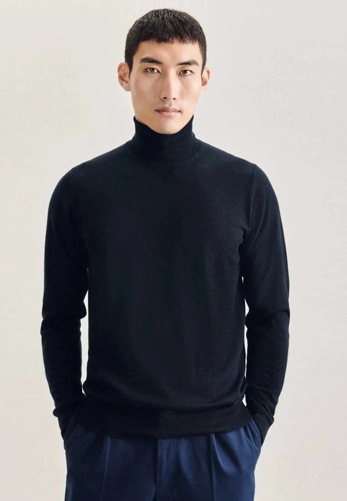 Seidensticker Merino Wool Roll Neck Knit Dark Blue - 01.251580-19-S - seidensticker.co.uk