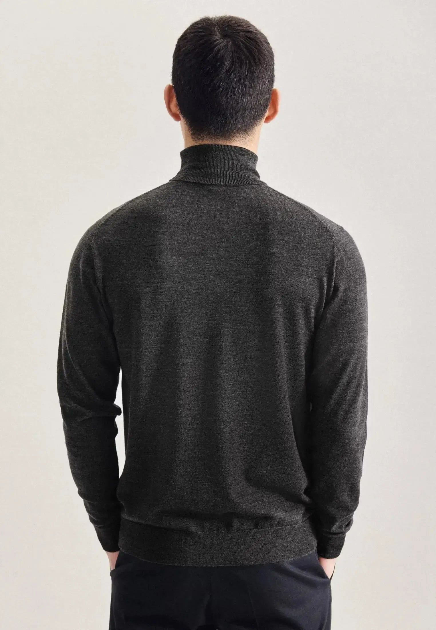 Merino Wool Roll Neck Knit Grey-seidensticker uk